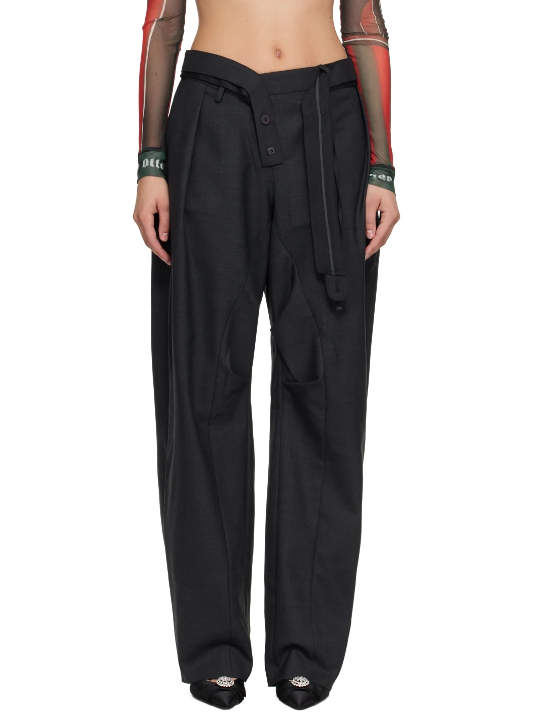 Gray Strapped Baggy Suit Trousers - 1