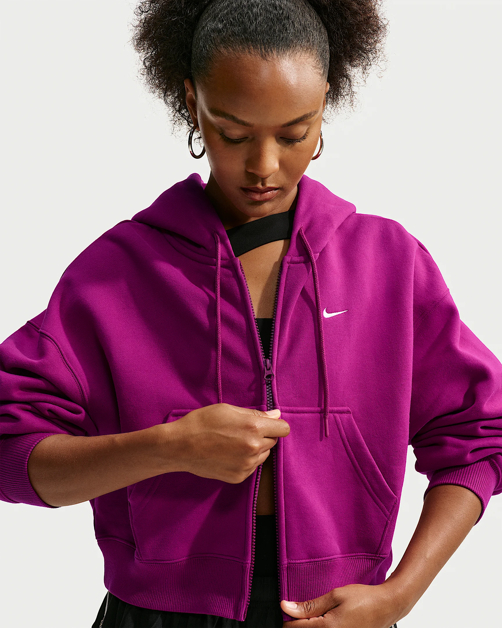 Nike Studio Fleece Medium Weight Women's Oversized Full-Zip Cropped Hoodie - 1