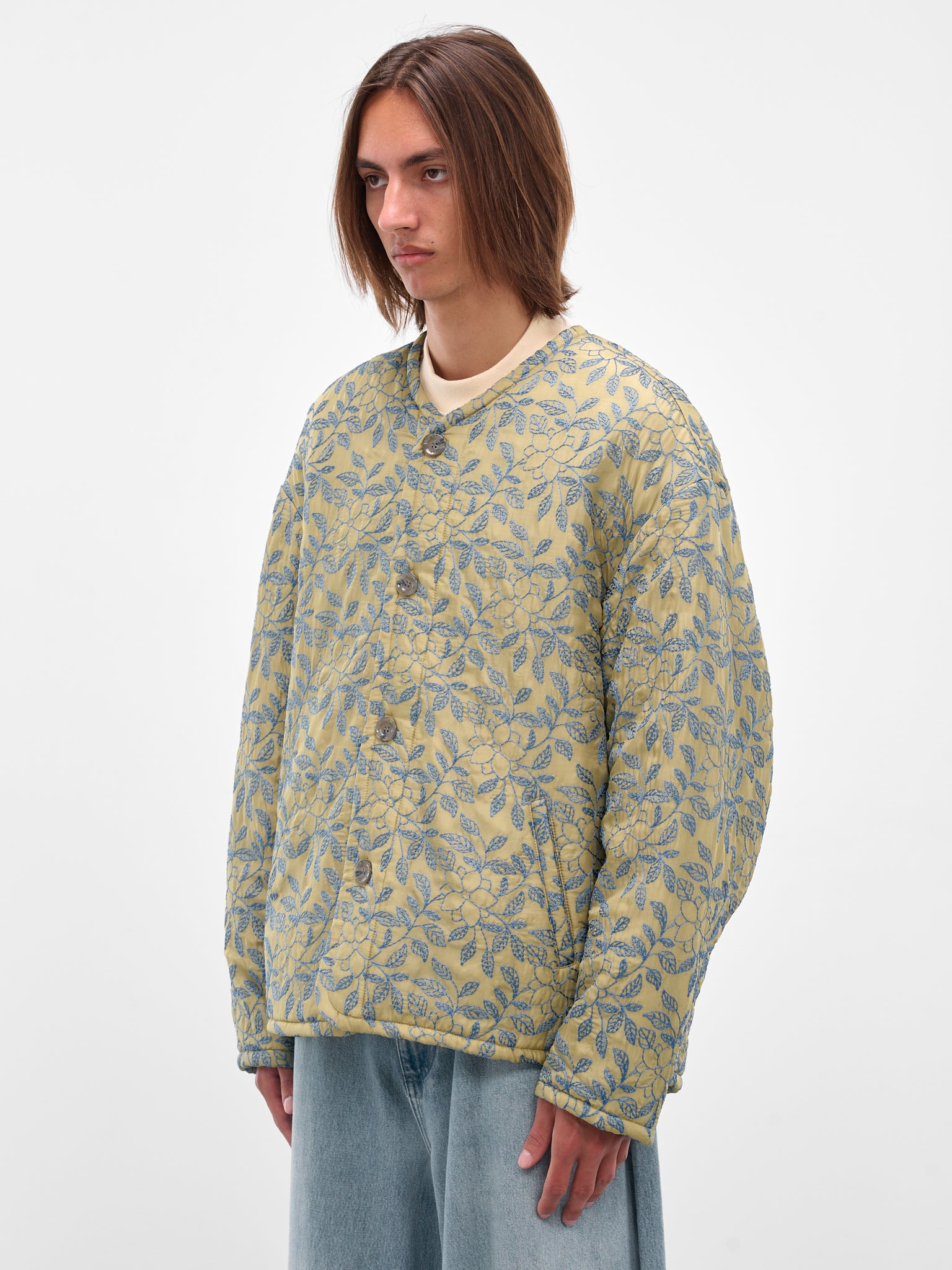 Green Floral Embroidered Liner Jacket - 2