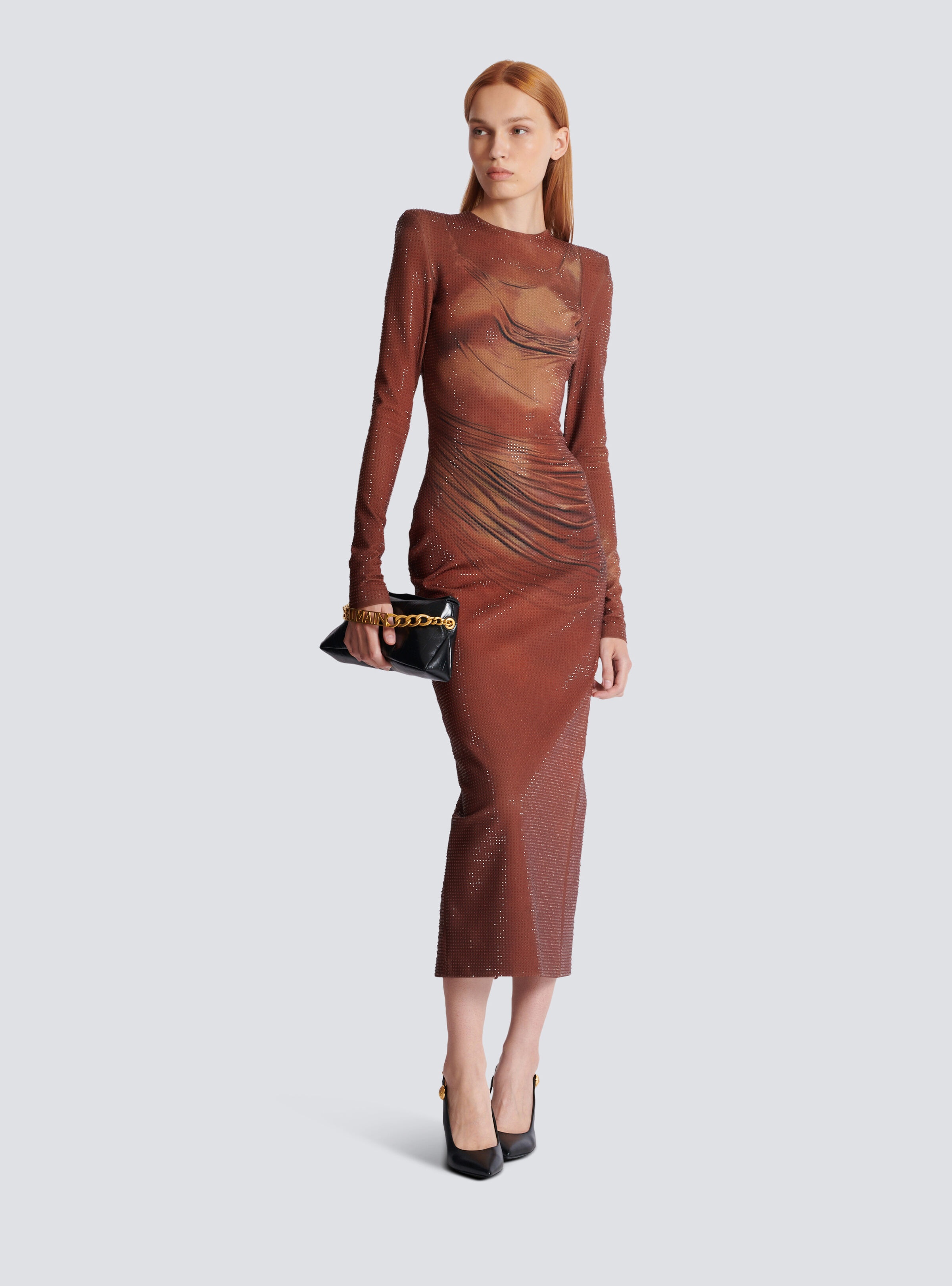 Printed long rhinestone dress - 2