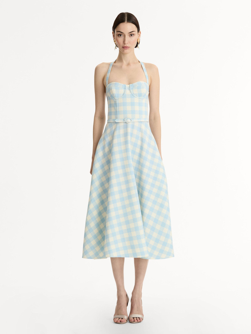 Oscar de la Renta GINGHAM BUSTIER WOOL-BLEND DRESS outlook