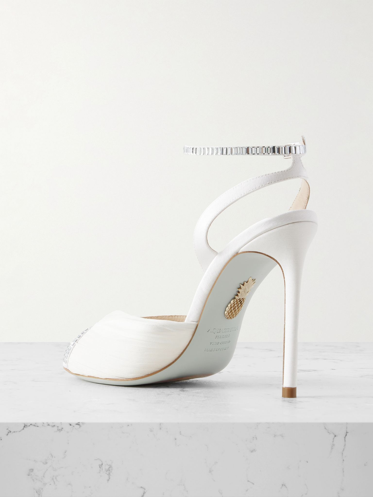 Be Mine 105 embellished grosgrain-trimmed chiffon sandals White - 3