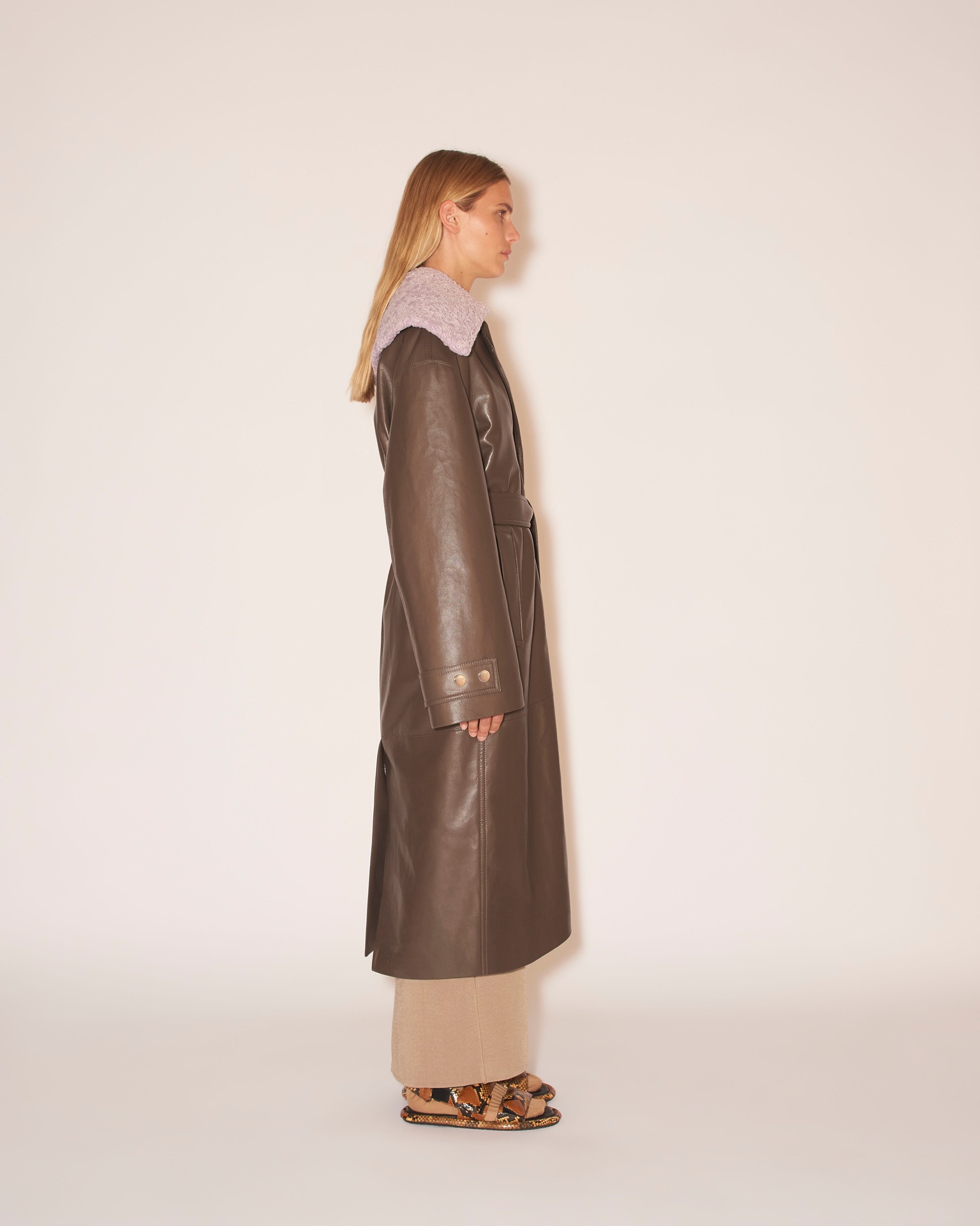 TRAVIS - Belted coat - Shiitake/lilac - 4