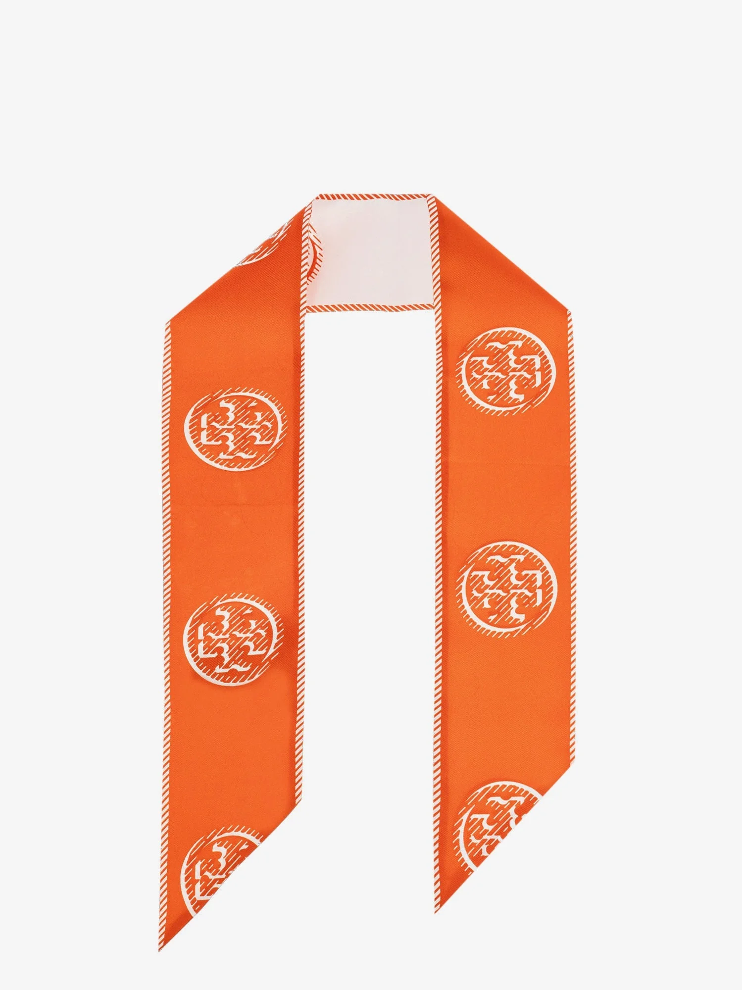 Tory Burch Medallion Logo Ribbon Silk Tie Orange - 1