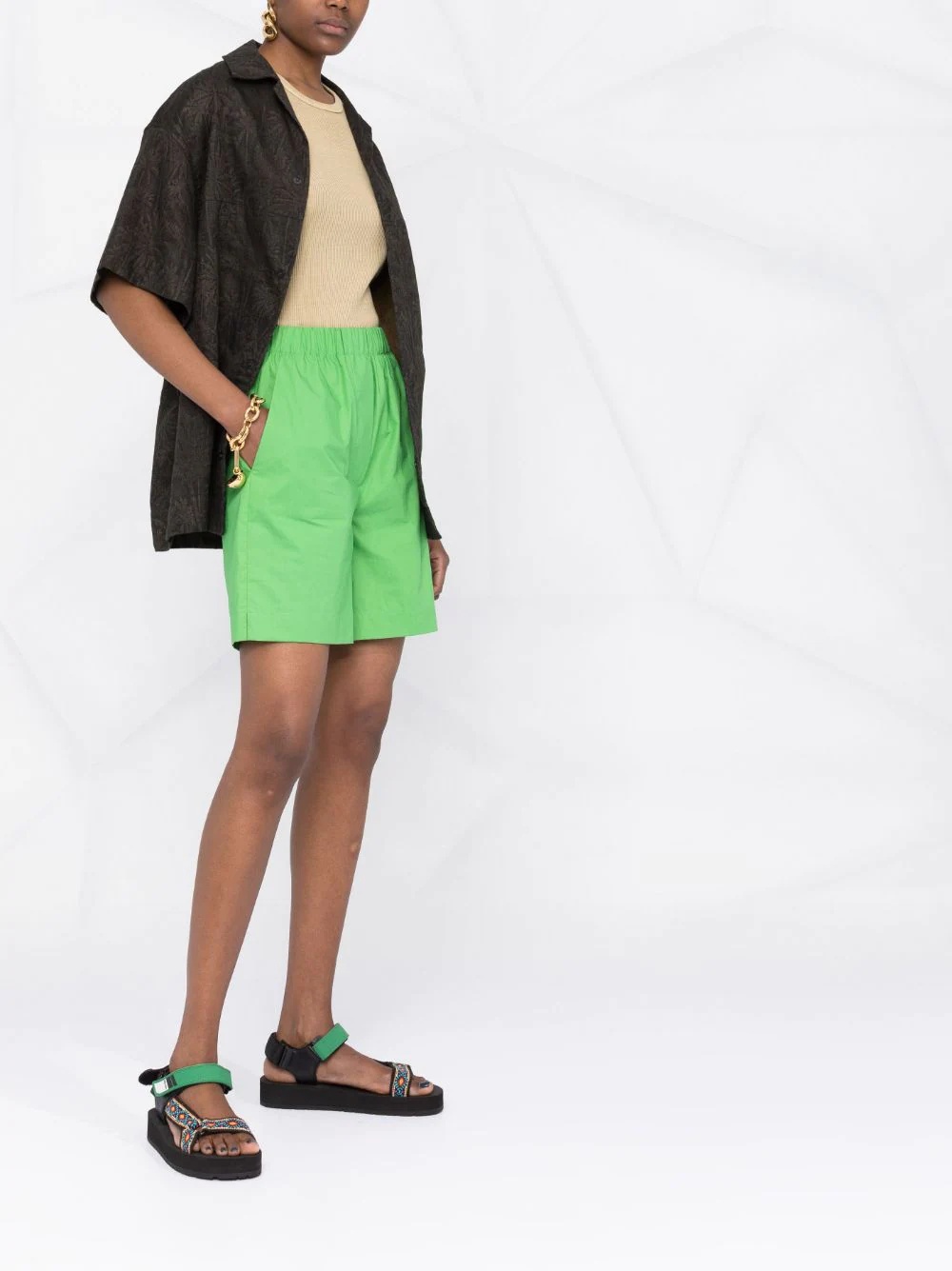 elasticated-waistband cotton shorts - 4