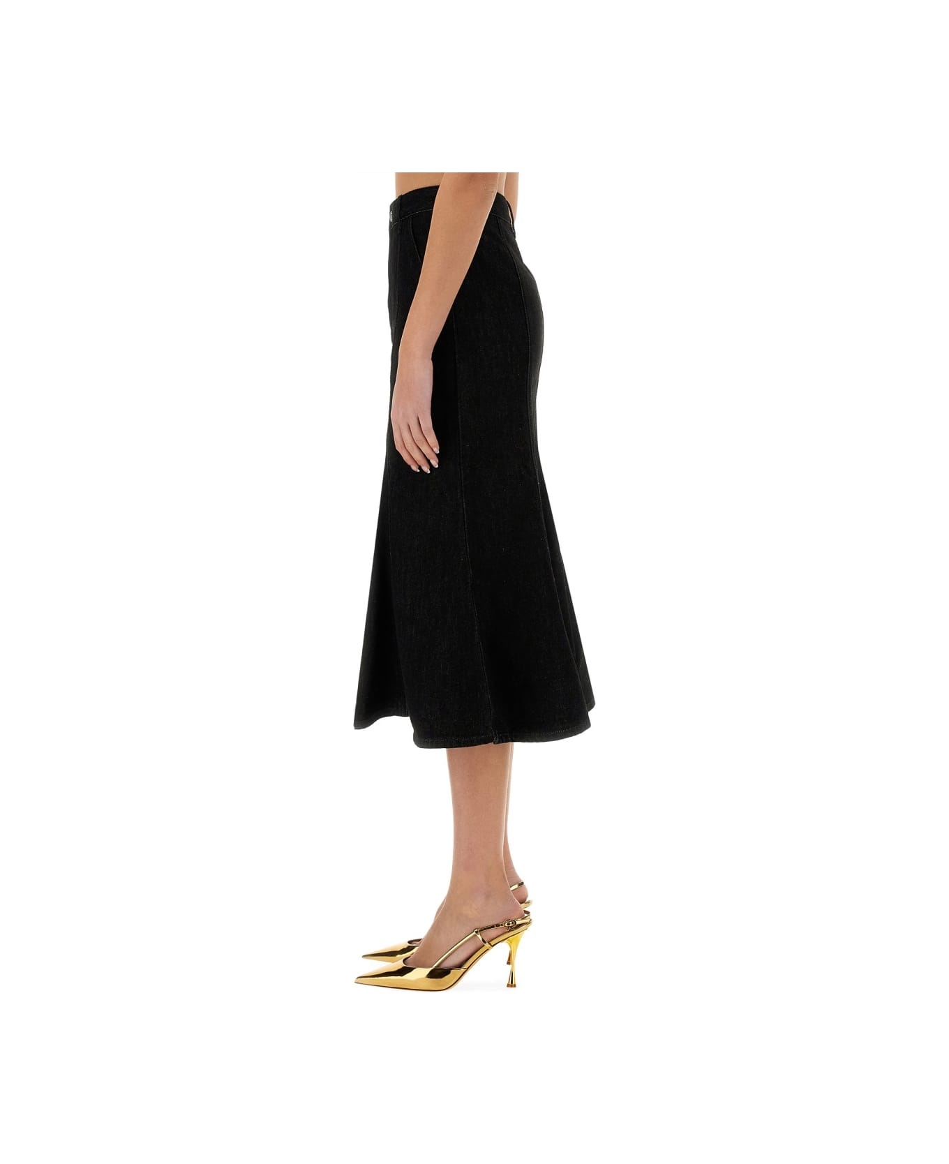 Denim Flared Midi Skirt - 4
