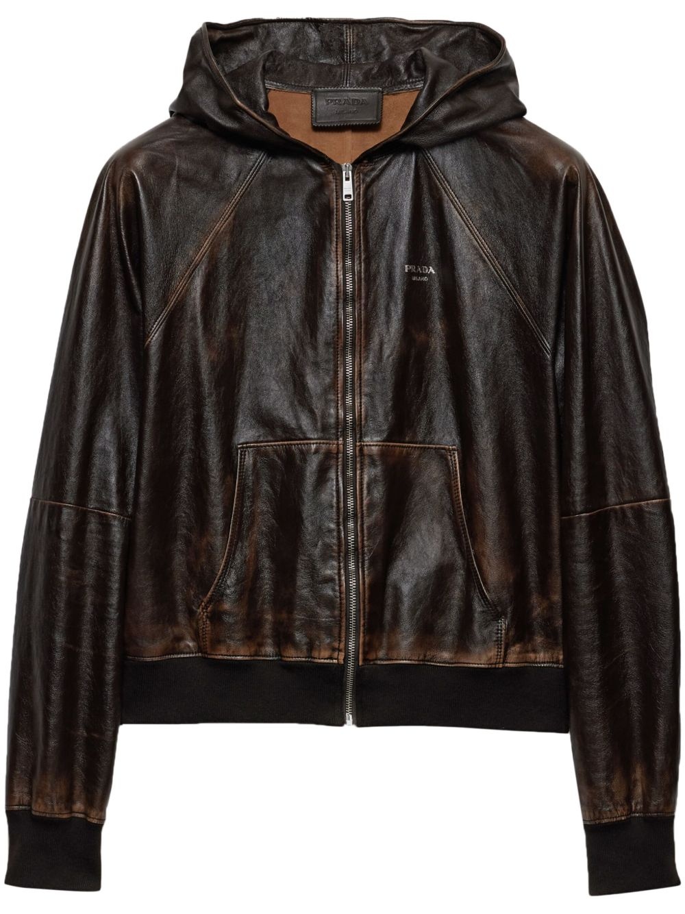 hooded leather jacket - 1