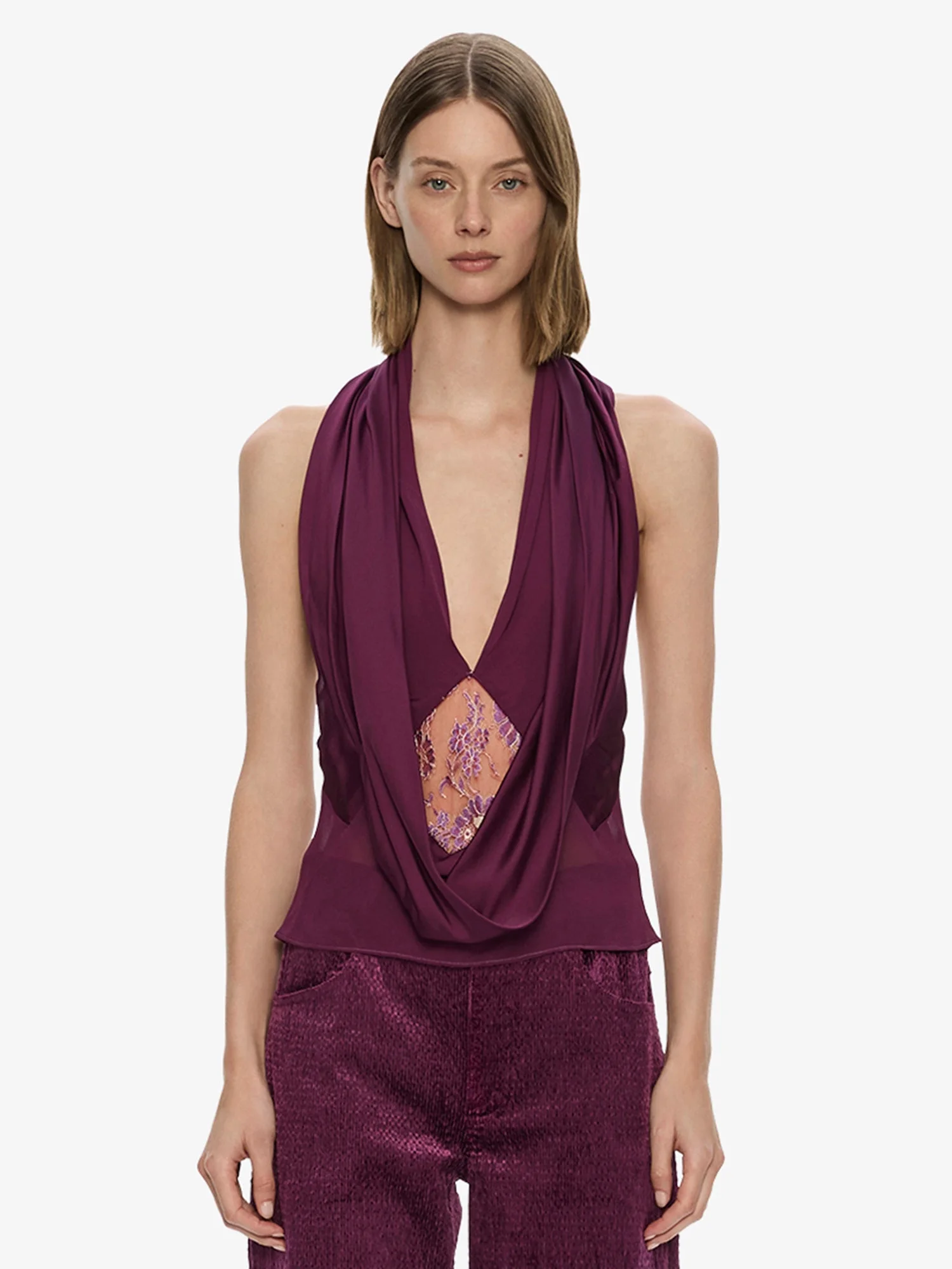 Cesura Cowl Lace Halter Top - 1