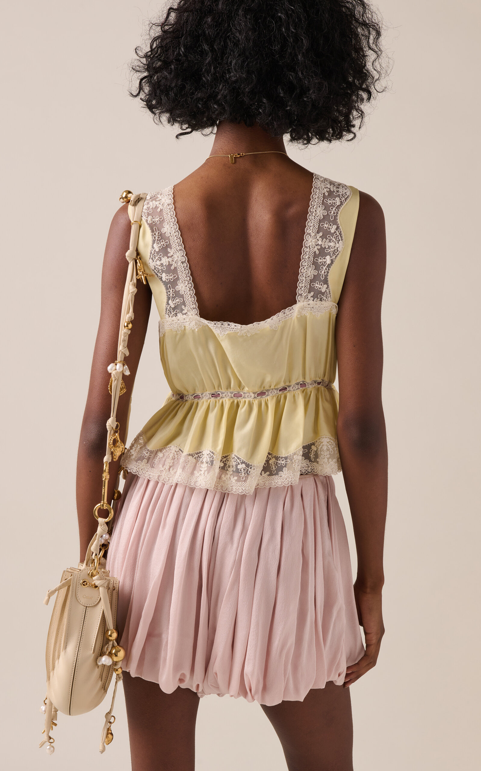 Lace-Trimmed Silk Habotai Crop Top yellow - 4