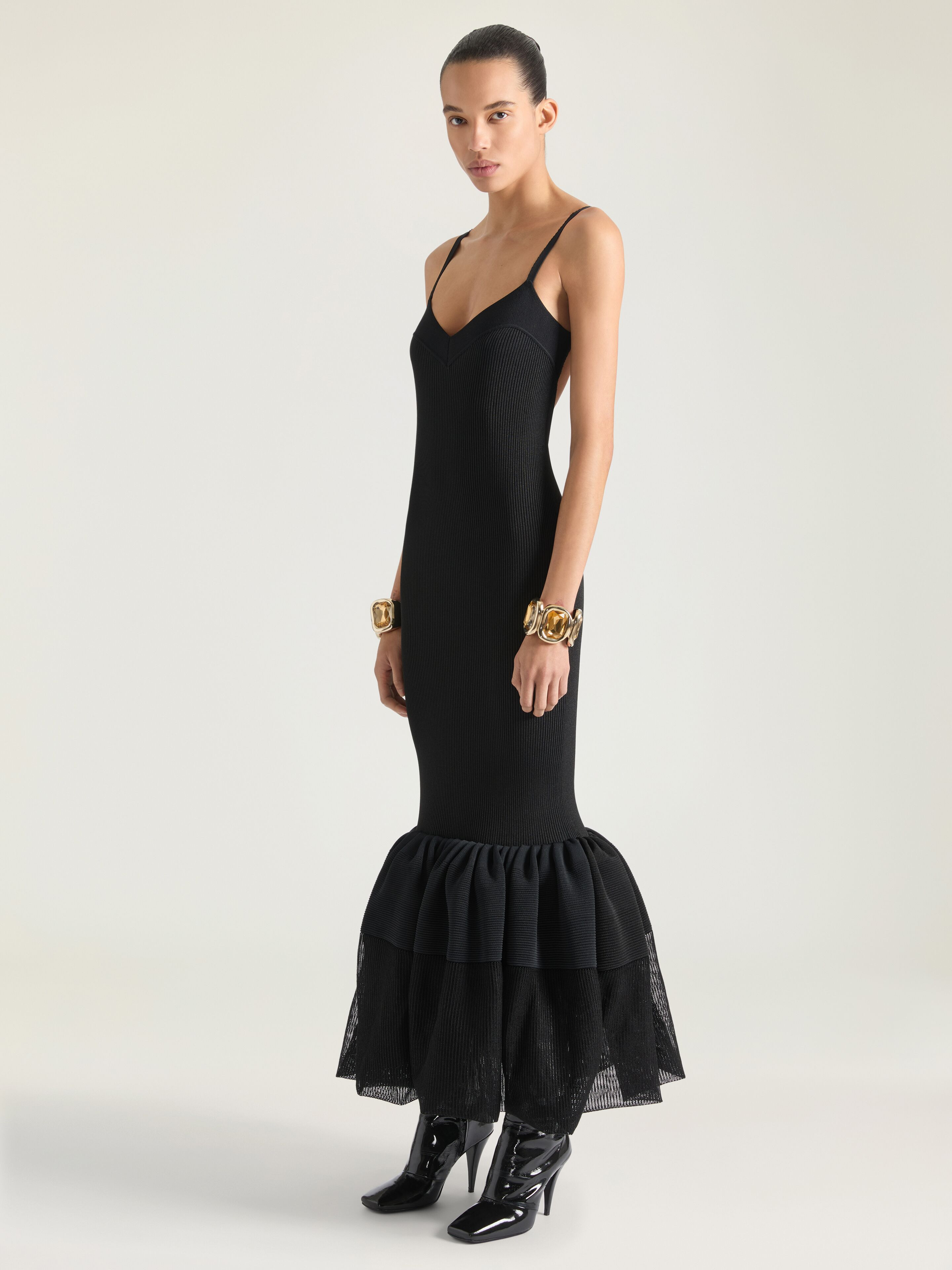 OPEN BACK RUFFLED DRESS IN FINE RIB - 2