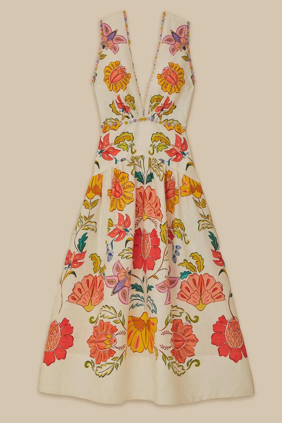 Off-White Floral Insects Euroflax™ Premium Linen Maxi Dress - 5
