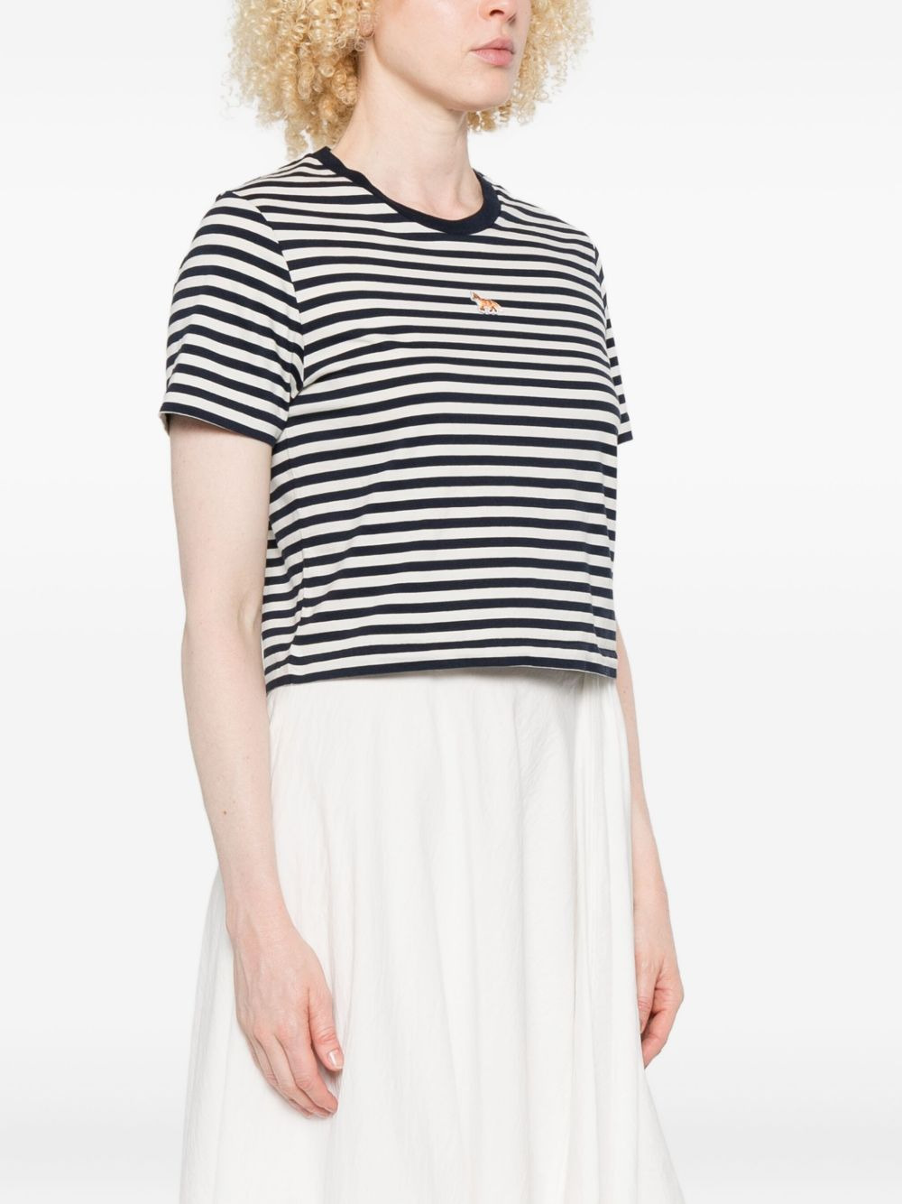 Baby fox-embroidered striped cropped top - 3