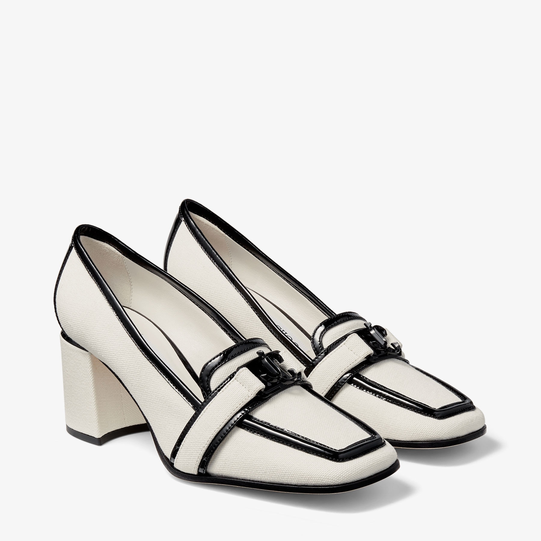 JIMMY CHOO Evin 65 Latte and Black Calf Leather Loafers with JC