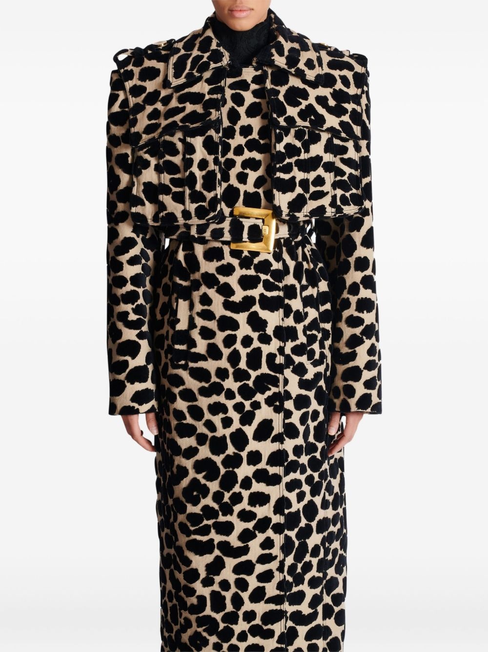 leopard-print belted trench coat - 6