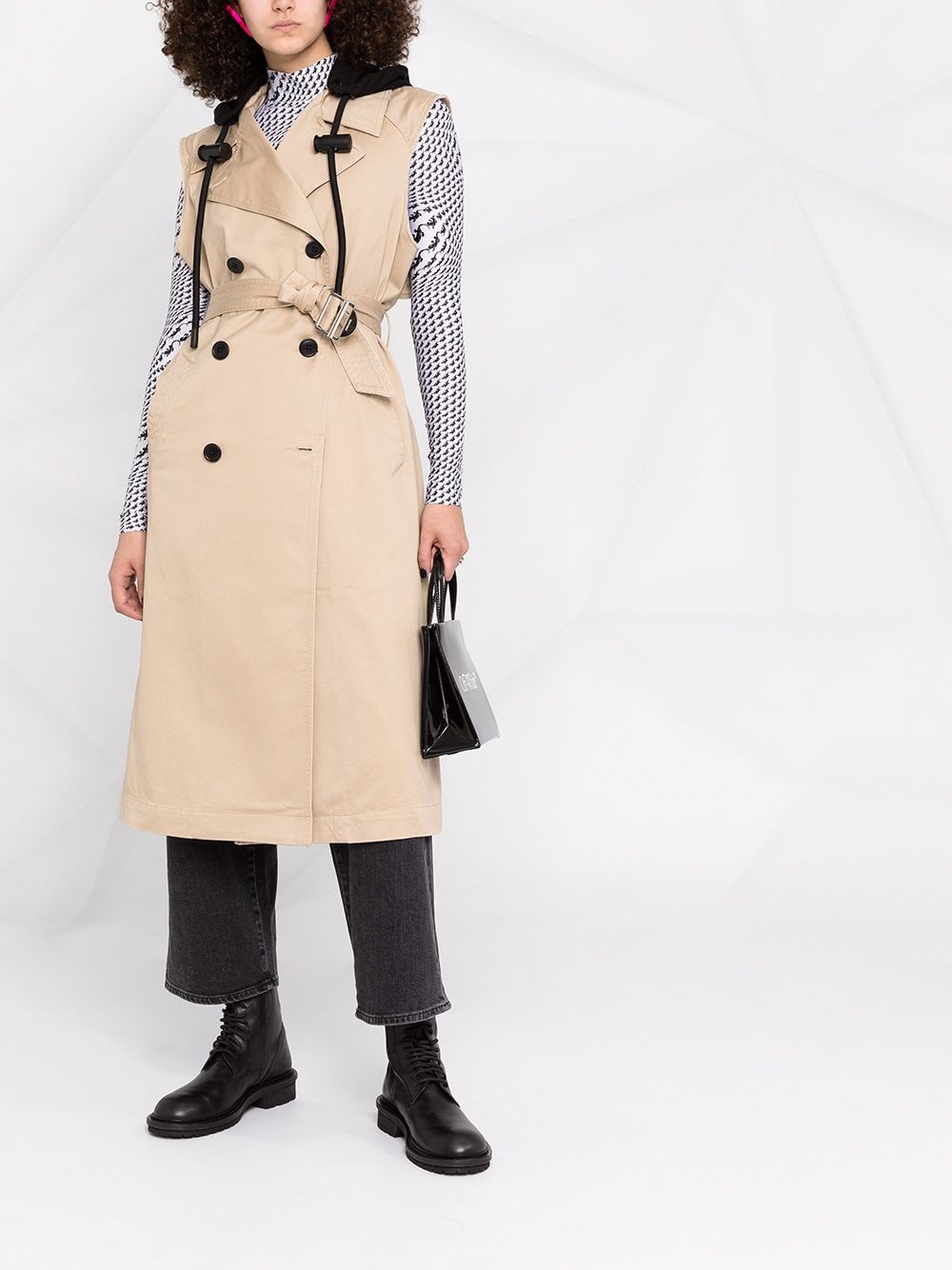 sleeveless double breasted trench coat - 2