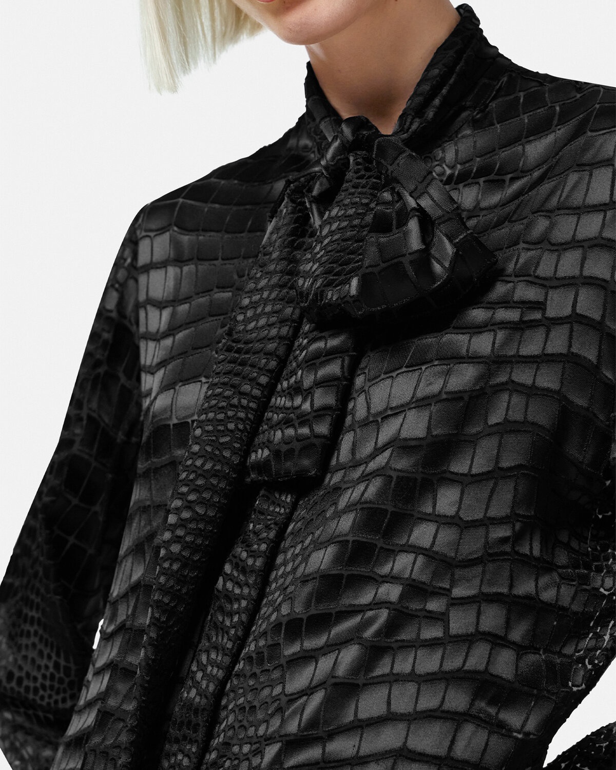 Croc-Effect Devoré Scarf-Tie Shirt - 5