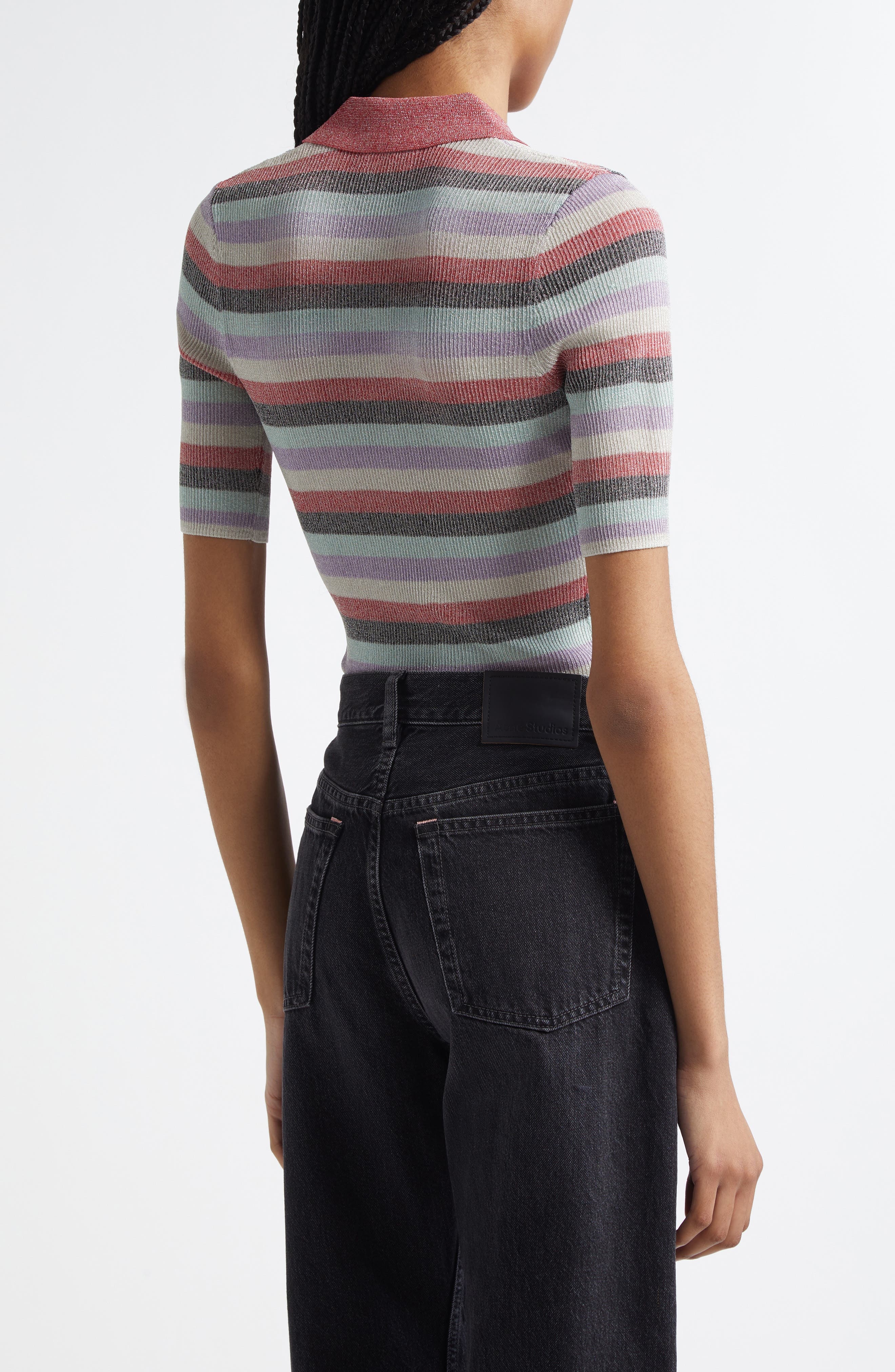 Ganni Sparkle Rib Stripe Polo in Multicolor at Nordstrom - 2