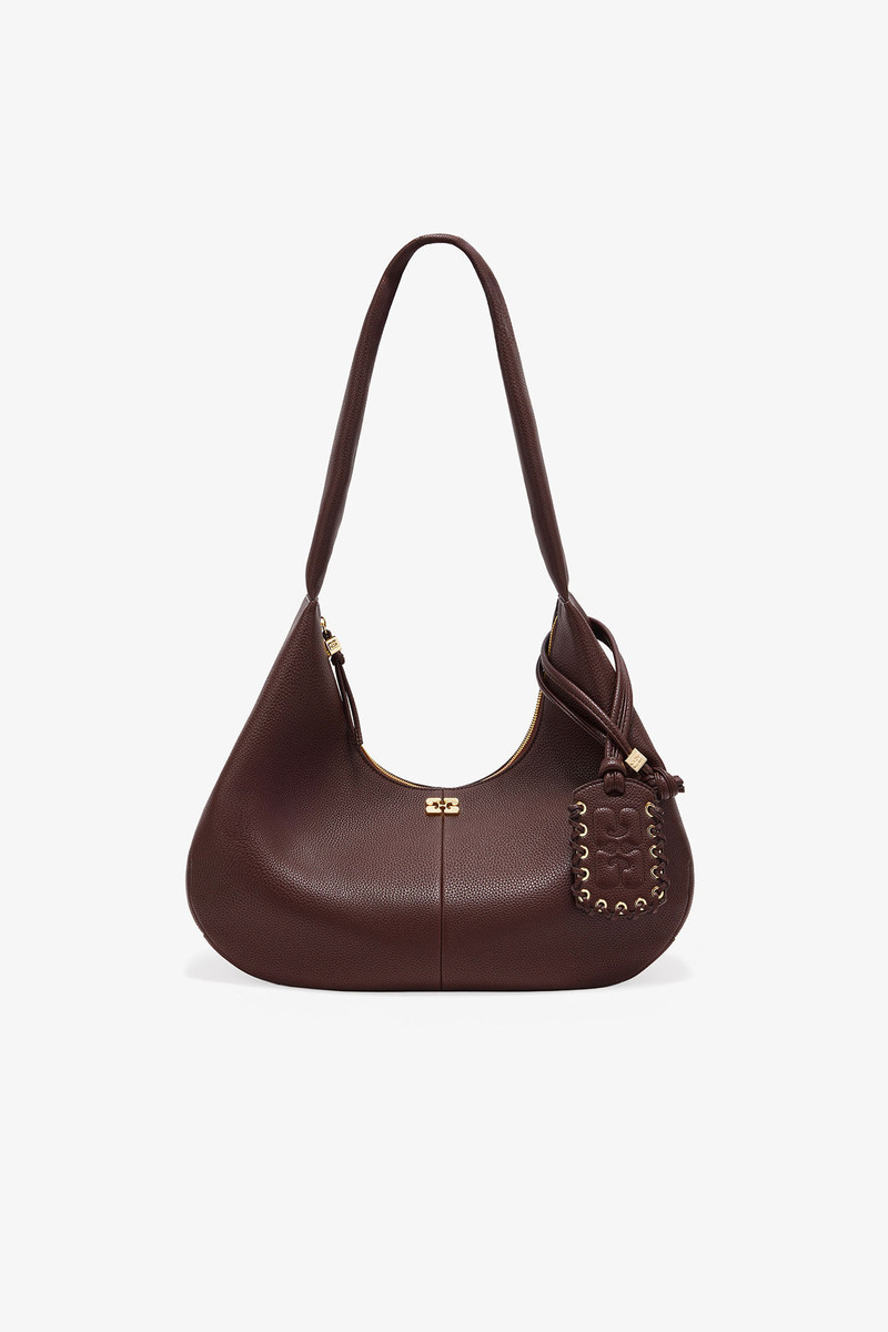 BROWN GRAINED MEDIUM HOBO BAG 1