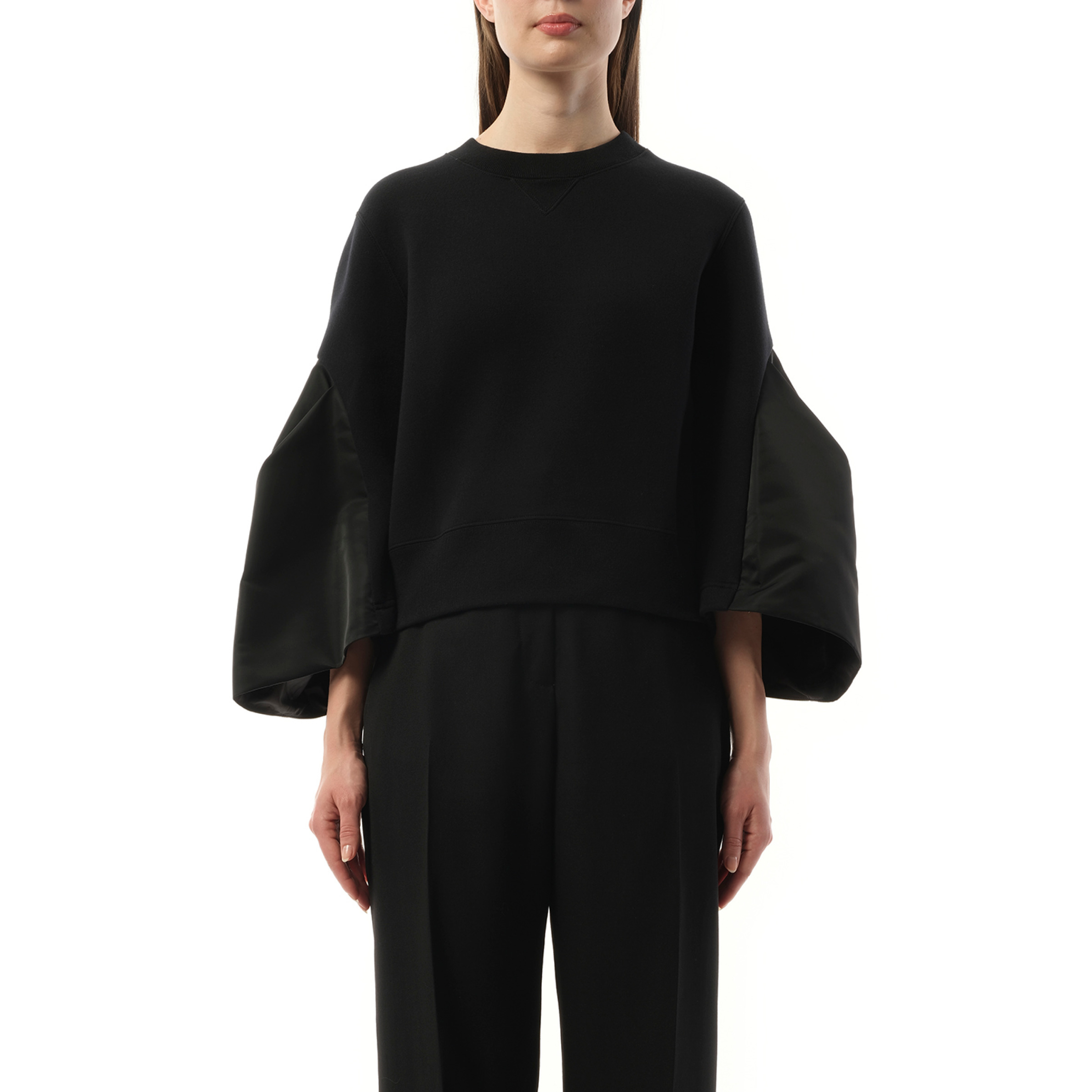 Big Sleeve Nylon Twill x Sponge Sweat Pullover in Black - 1