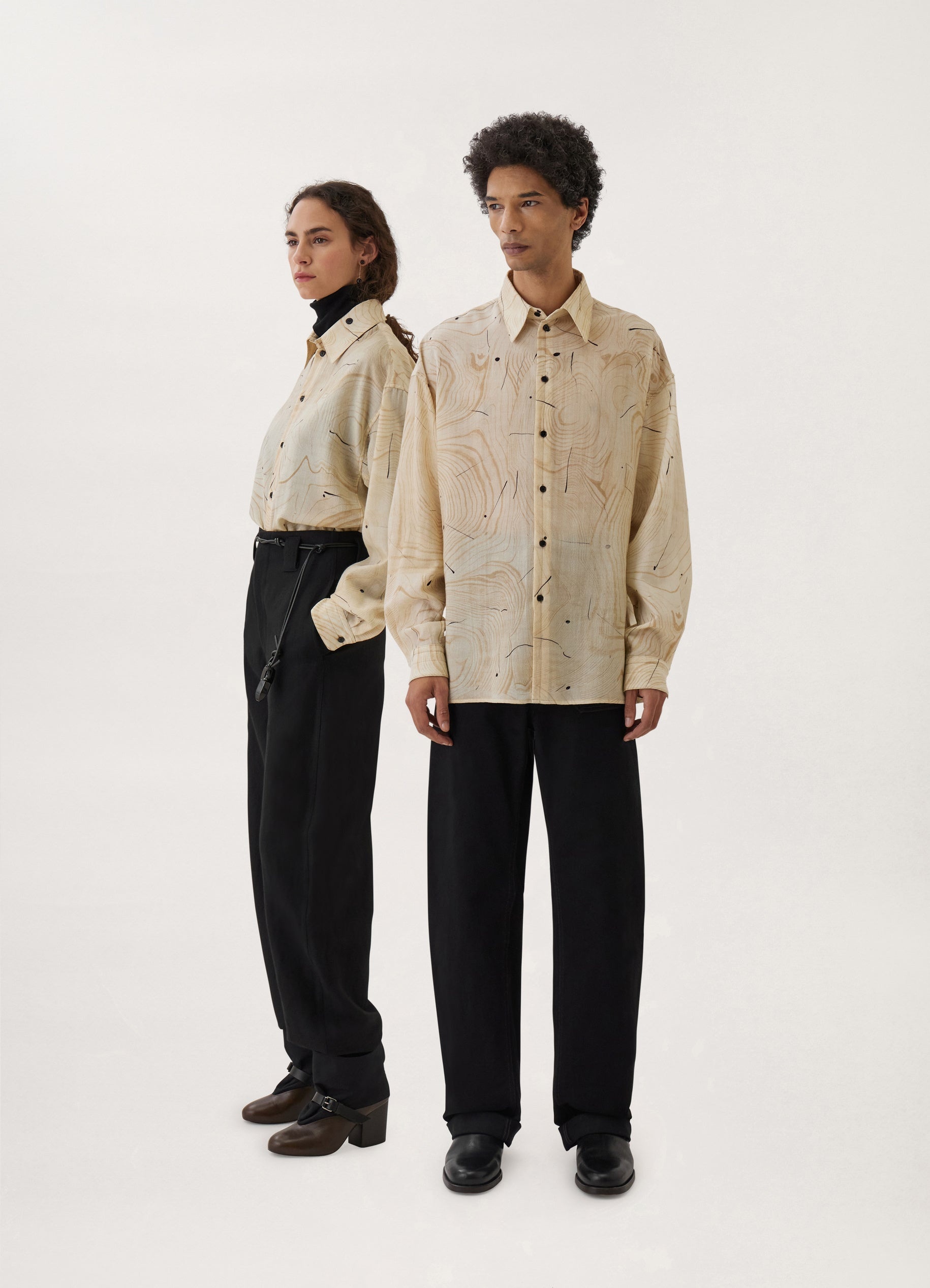 Lemaire PRINTED REGULAR COLLAR TWISTED SHIRT WOOD WOOL PRINT