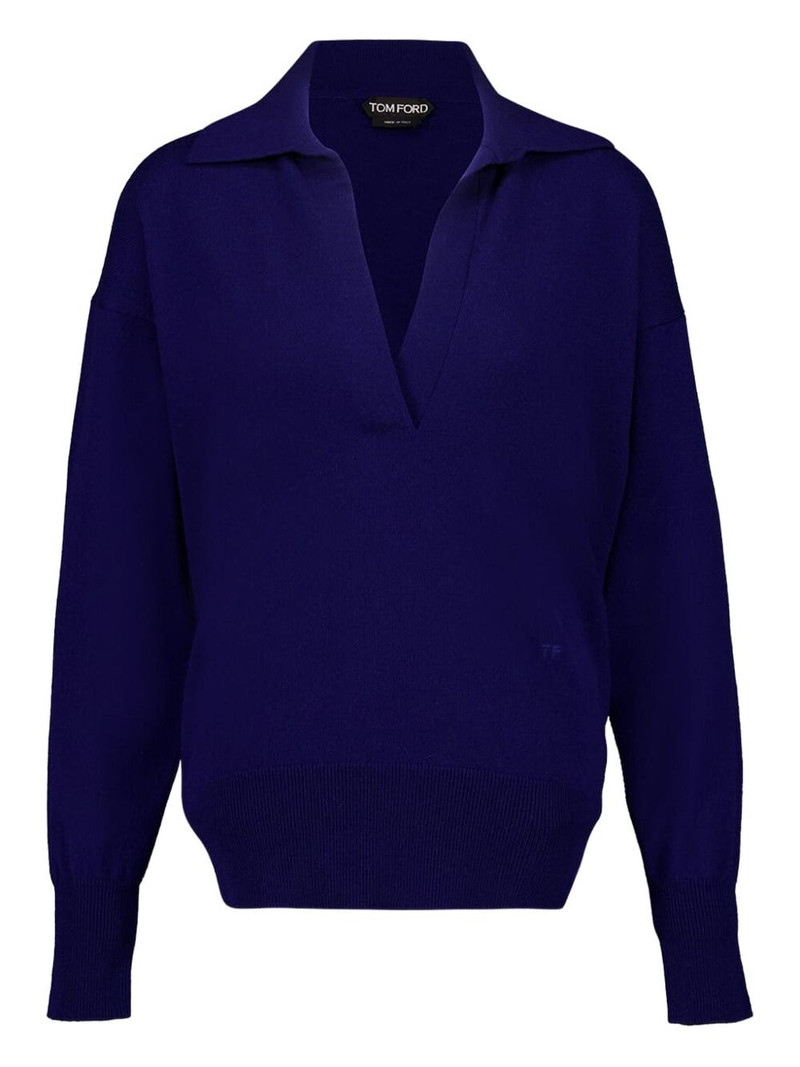 polo V-neck cashmere knit top 1