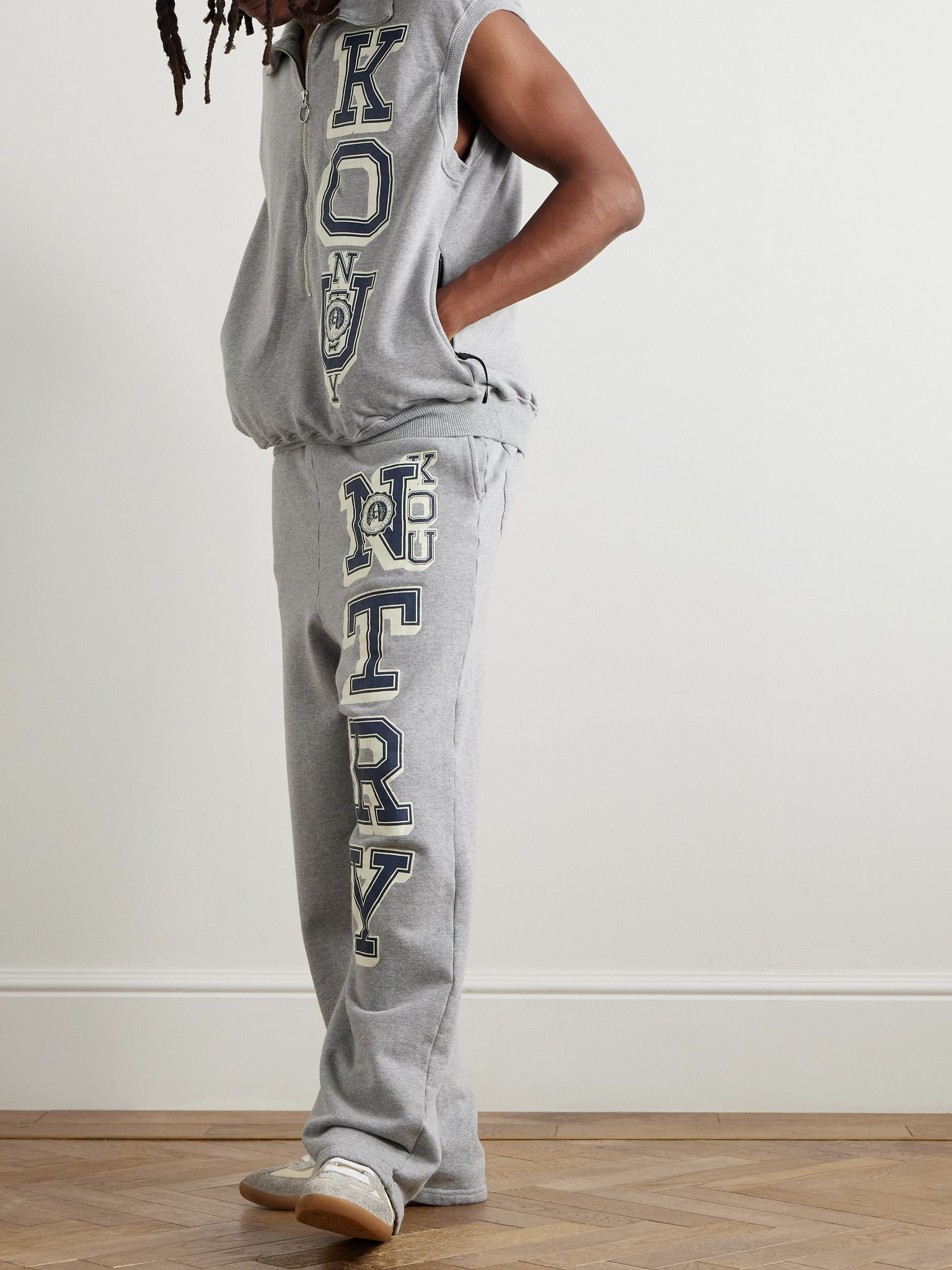 KO.U Printed Cotton-Jersey Half-Zip Gilet Gray - 2