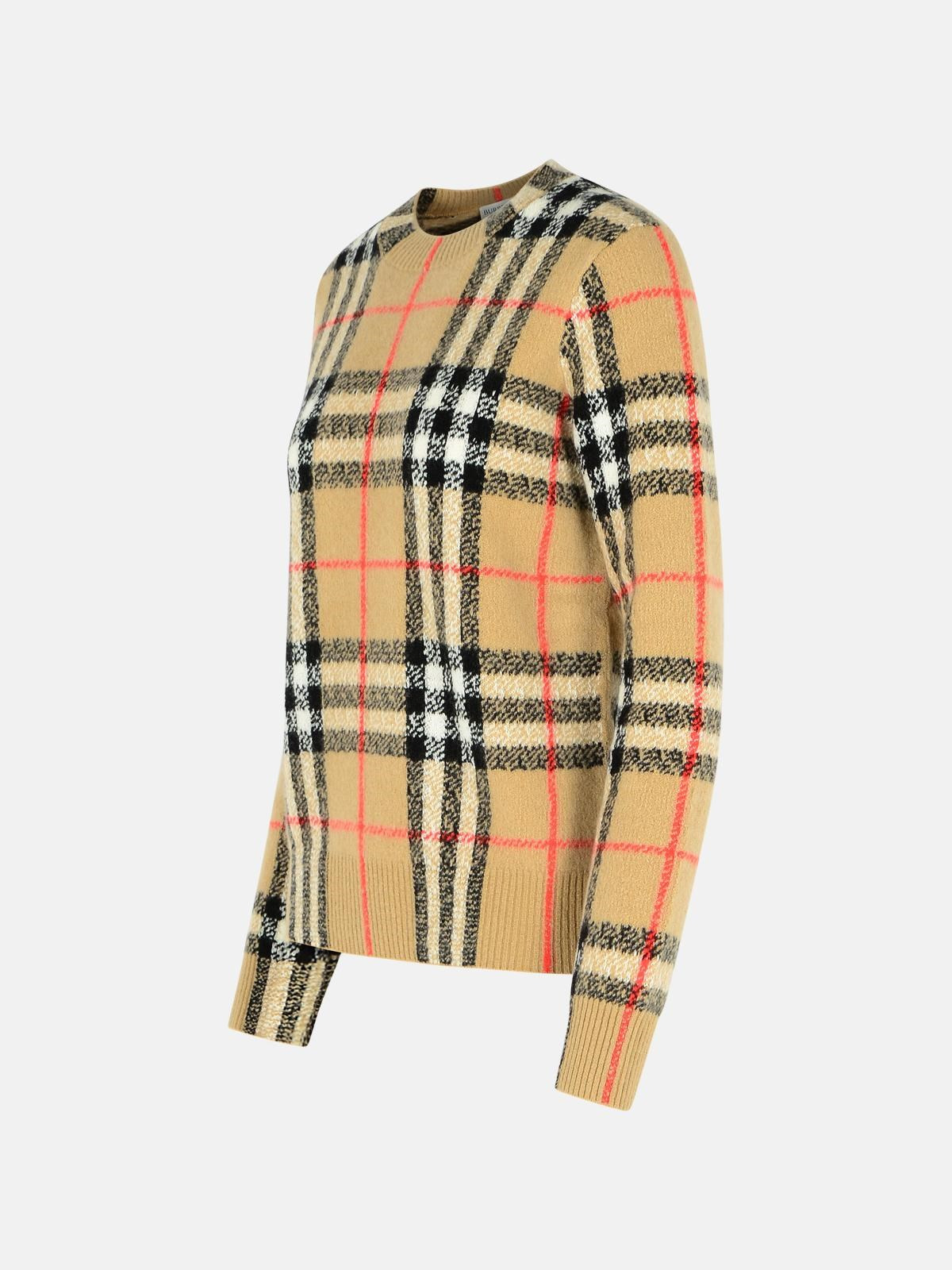 'CONSTANCE CHECK' BEIGE CASHMERE AND WOOL SWEATER - 2