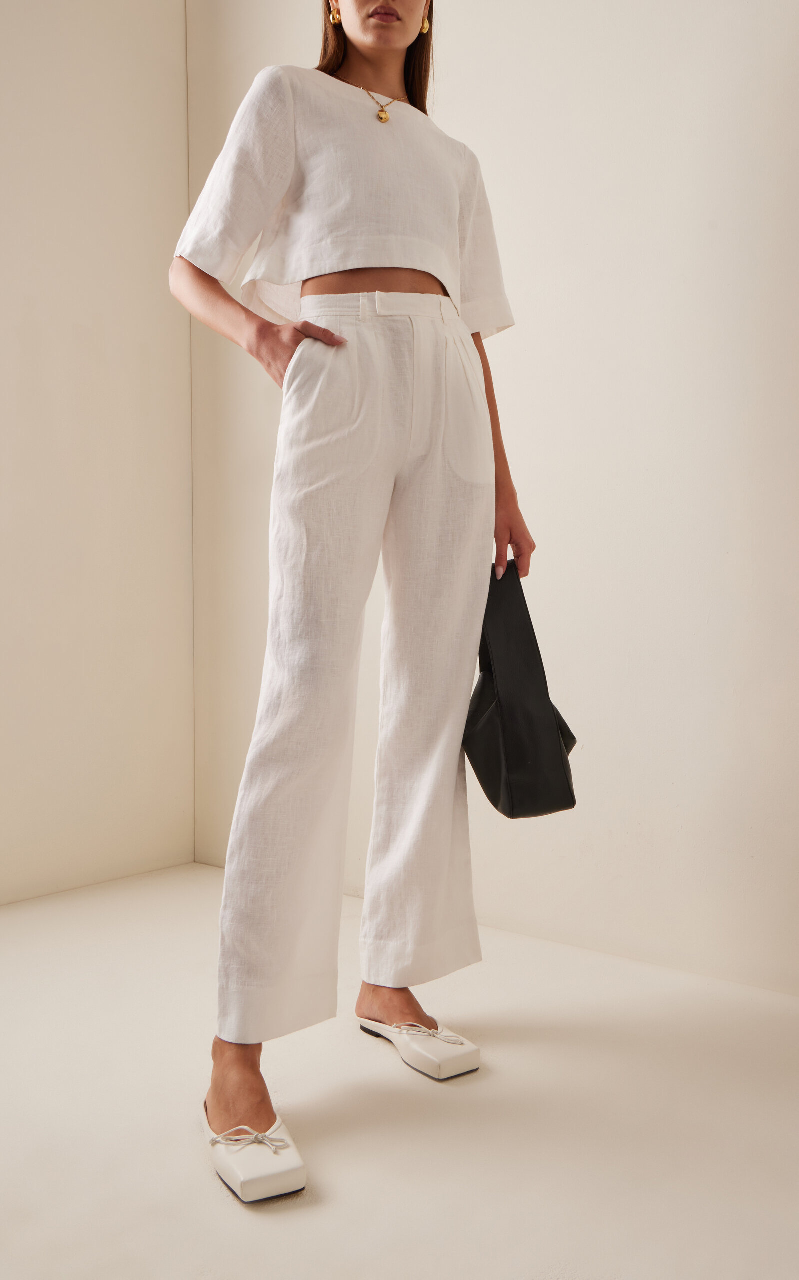 Louis Pleated Linen Straight-Leg Pants ivory - 2