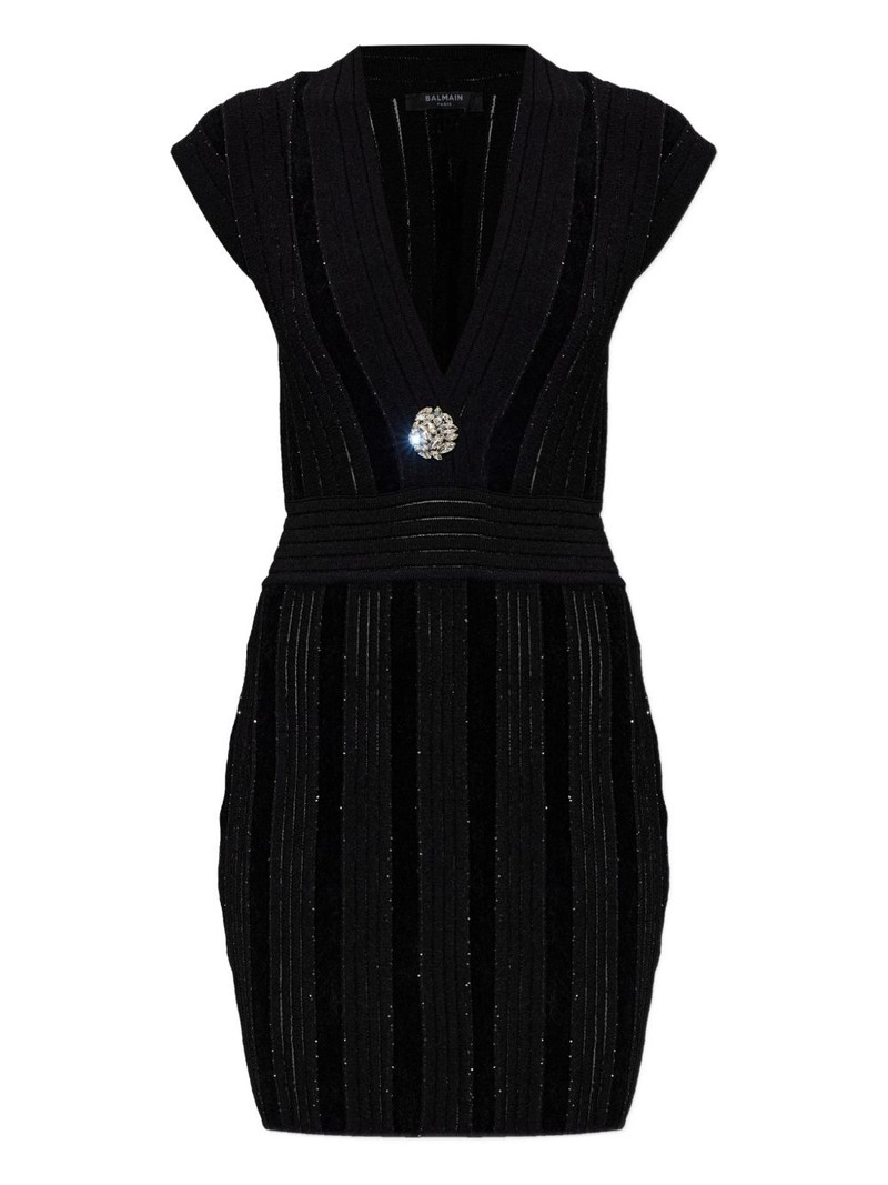 embellished-chest V-neck dress 1