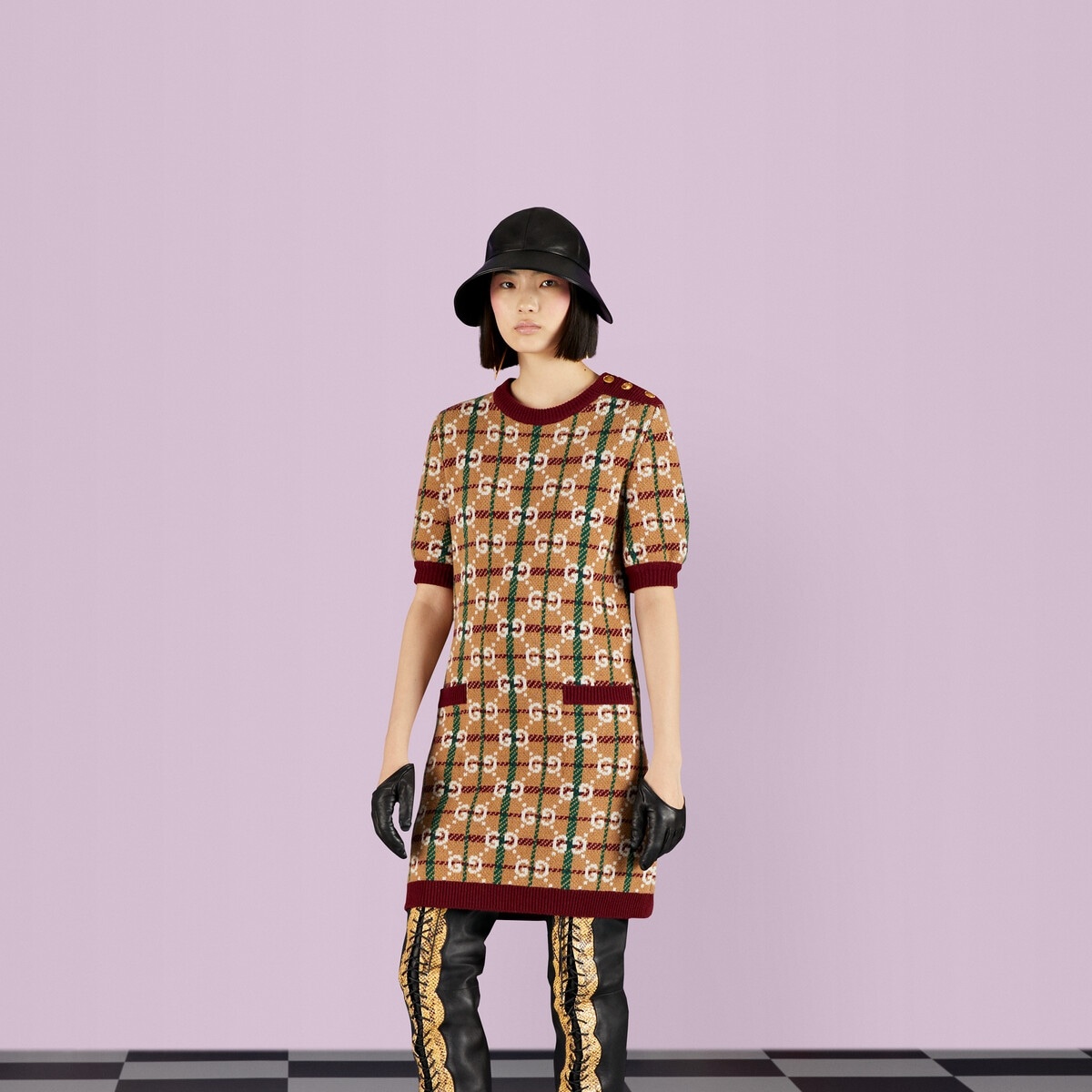 GG check wool dress - 5
