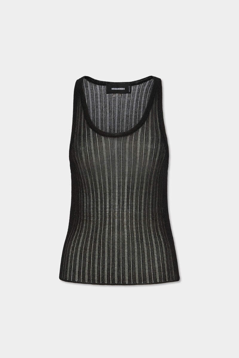 LAMÈ OPEN WORK KNIT TANK TOP - 1