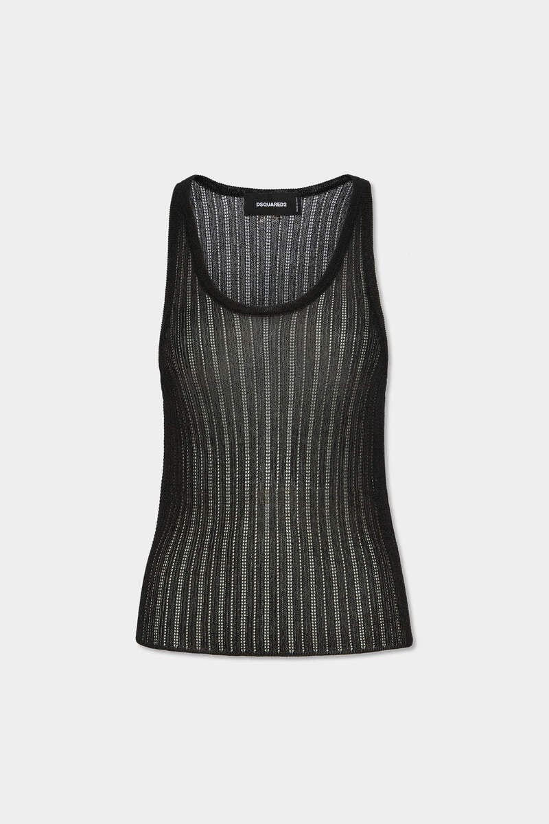 LAMÈ OPEN WORK KNIT TANK TOP 1