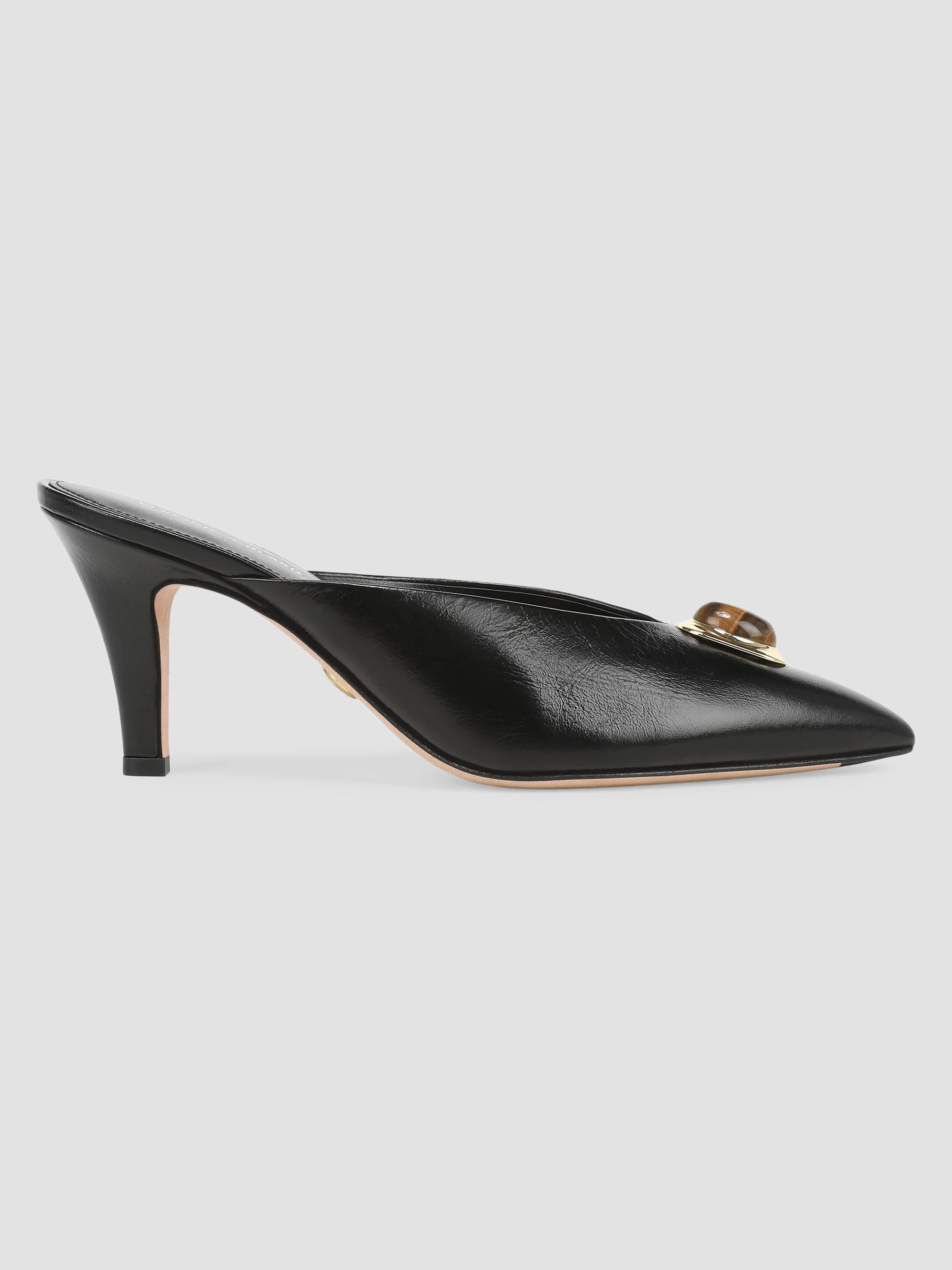 Women's Rochelle 75MM Cabochon Leather Mules - Black - 1