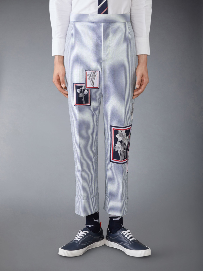 SEERSUCKER FRAMED FLORAL BACKSTRAP TROUSER - 1