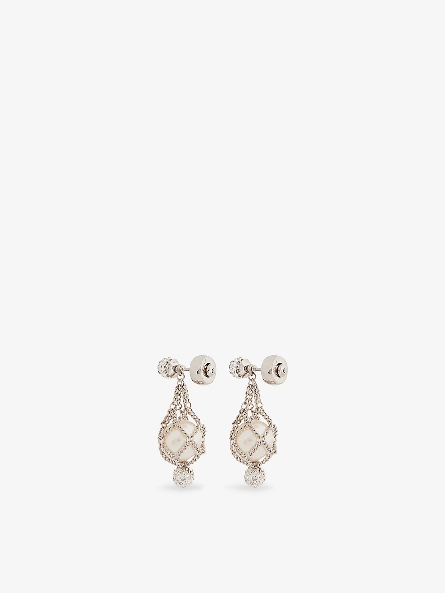 Pearling silver-tone brass crystal and faux-pearl earrings - 3