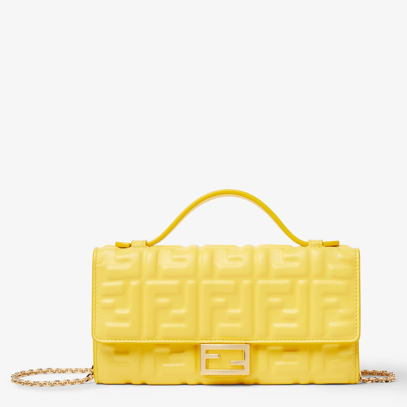 Baguette Continental Wallet With Chain Broom yellow nappa leather wallet with FF motif 1