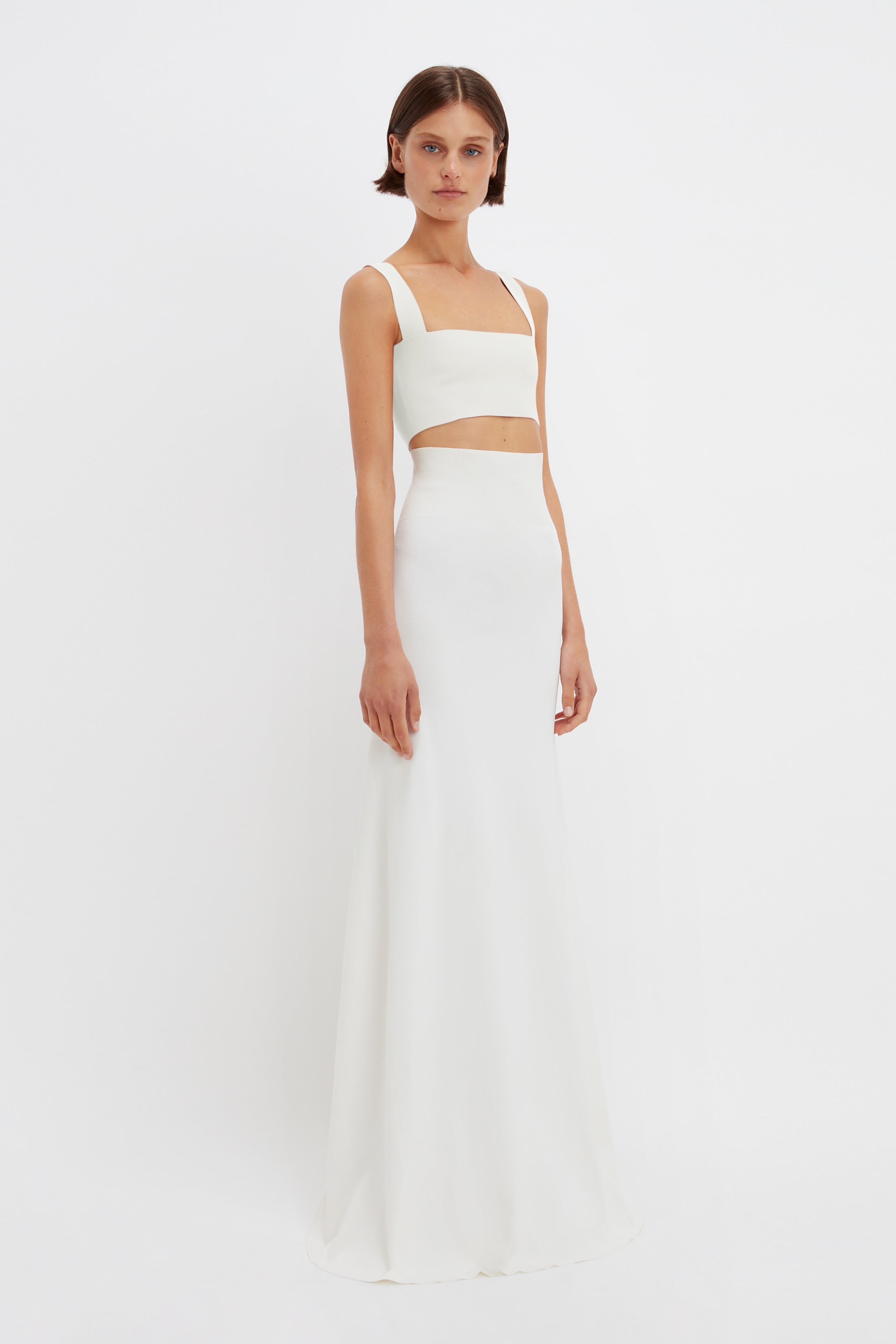 Floor-Length Knitted Skirt In White - 4