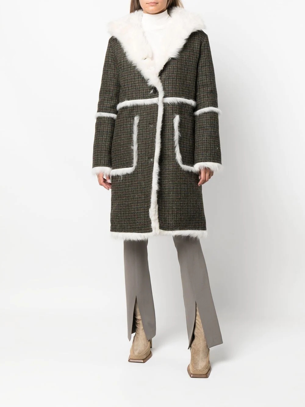 shearling wool coat - 2