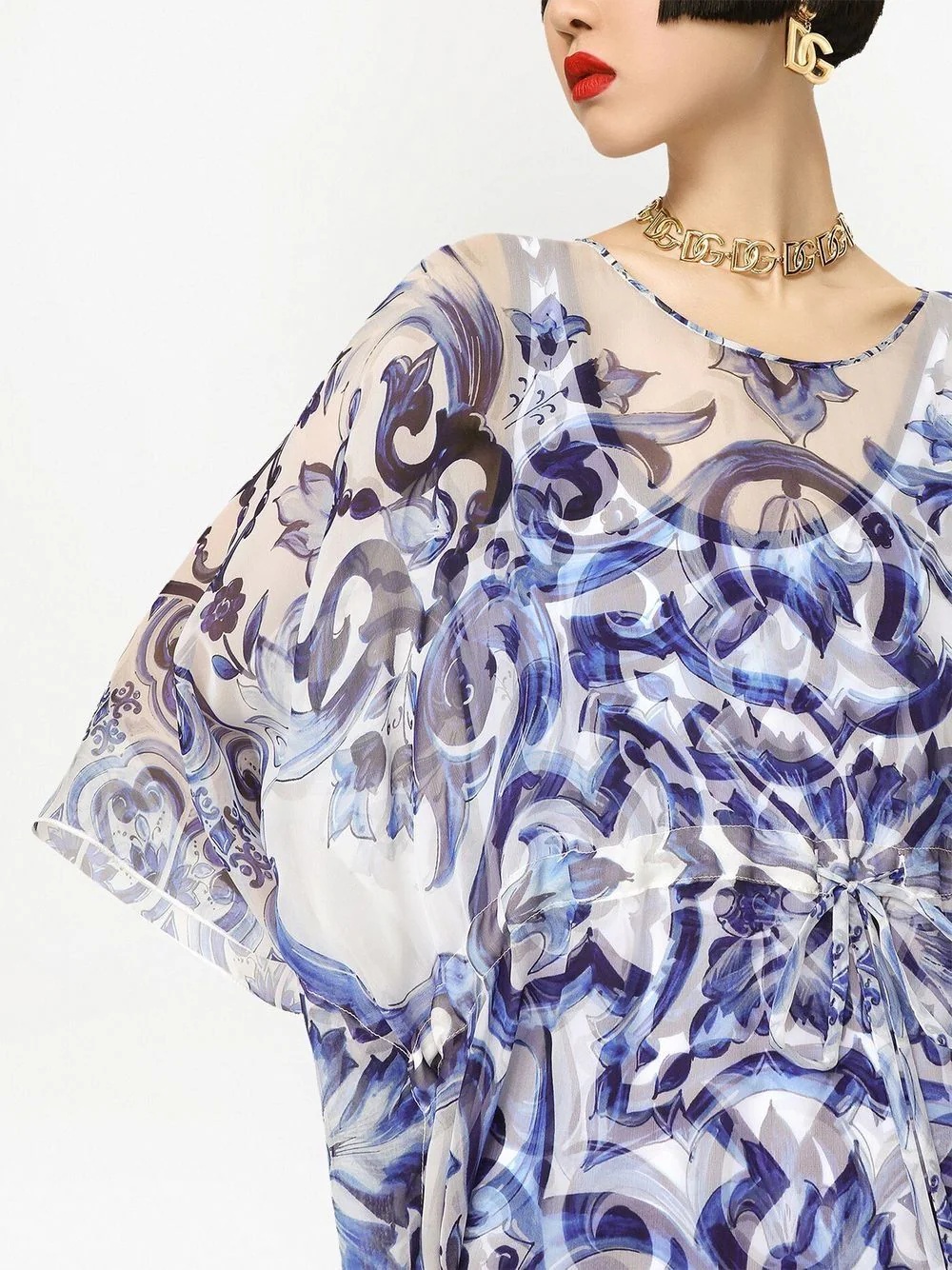 Majolica-print silk kaftan dress - 5