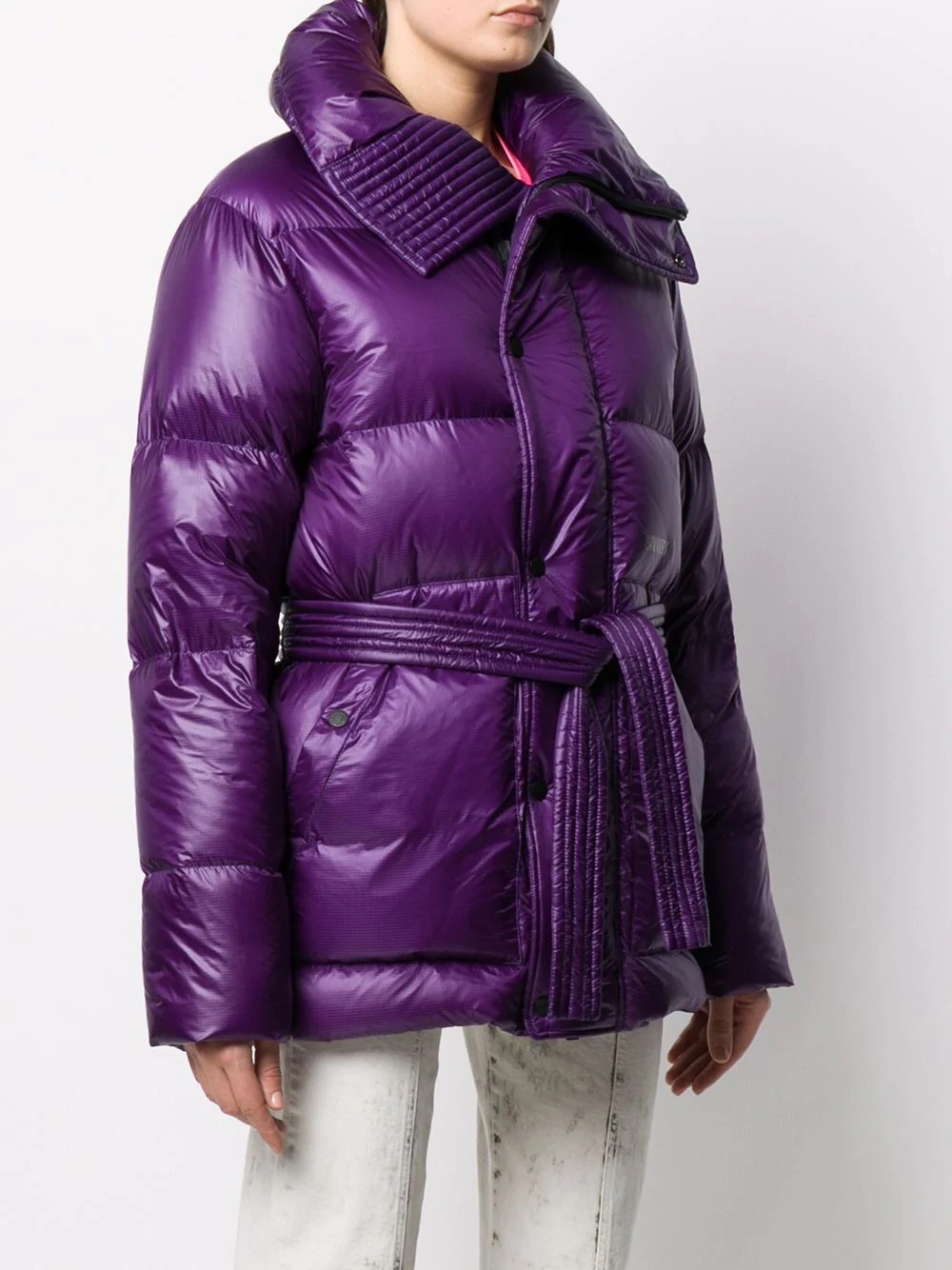 high-shine tie-waist quilted down coat - 3