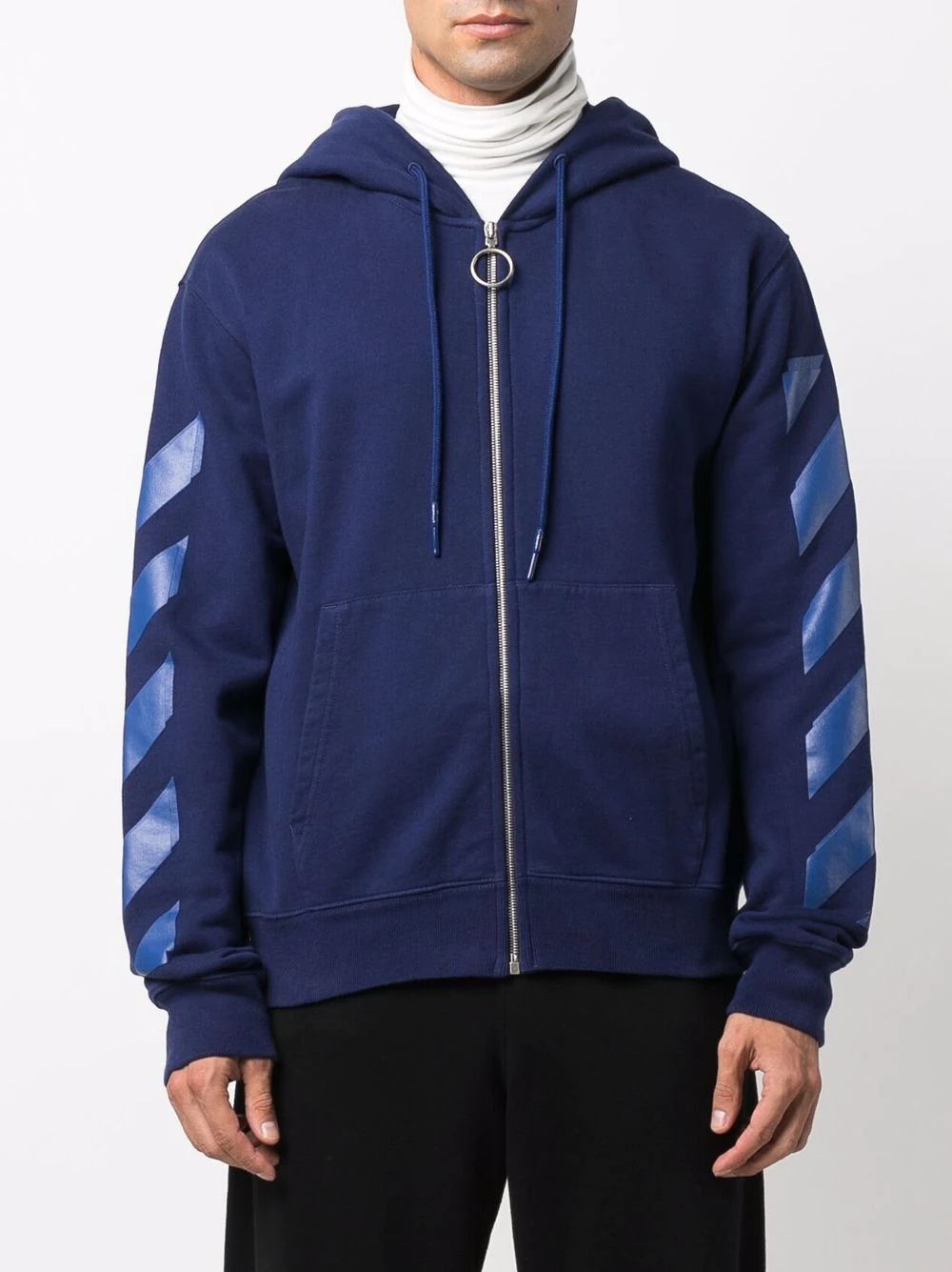 diagonal-stripe print zip-fastening hoodie - 3