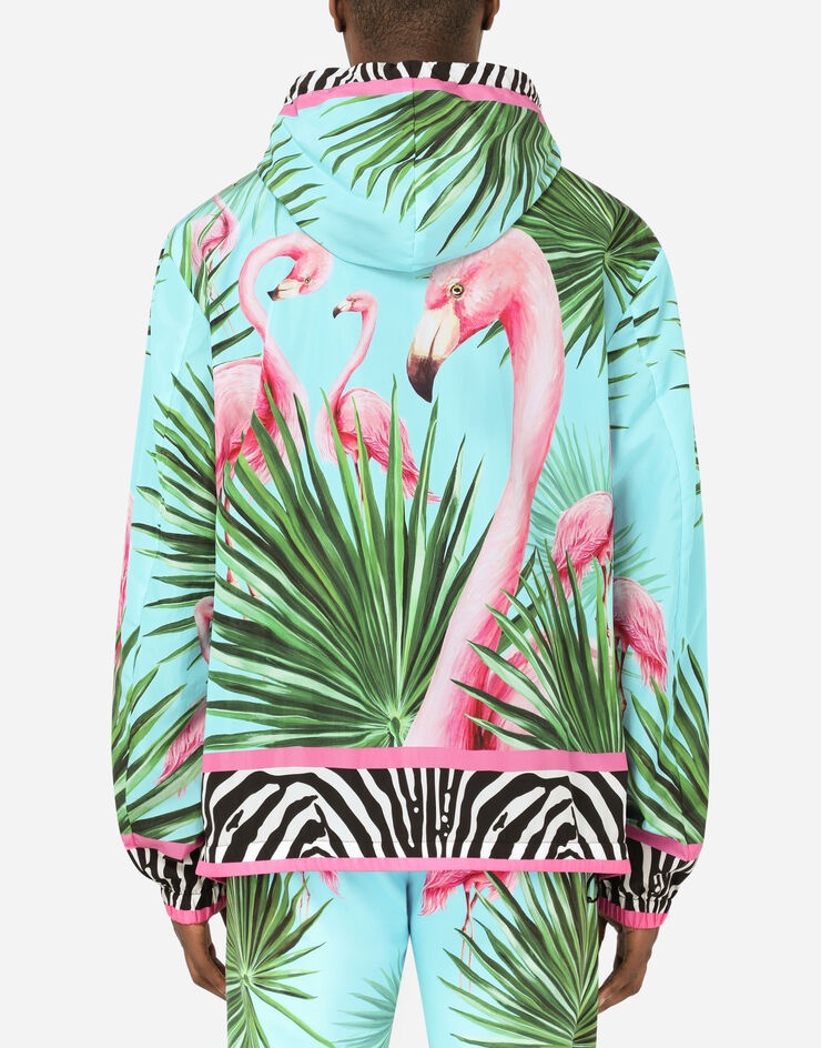 Hooded nylon jacket with flamingo print - 7