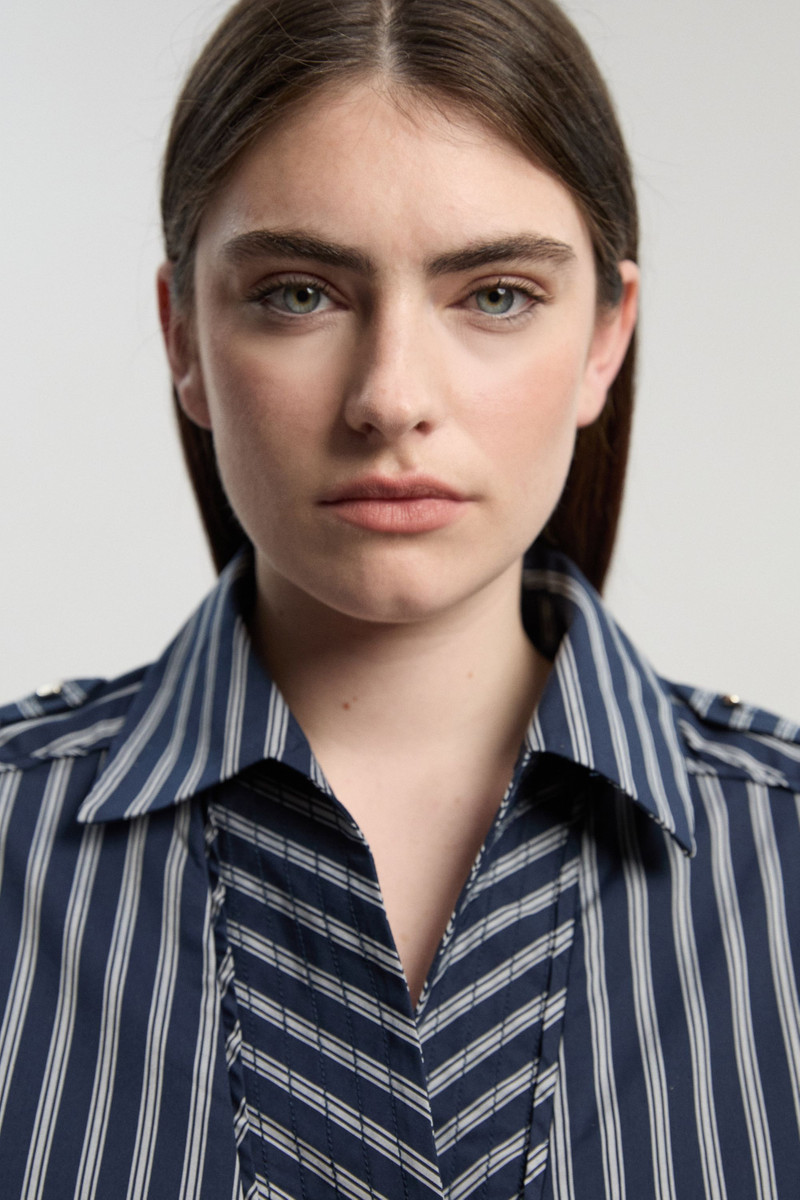 KAREN MILLEN Stripe Boxy Cotton Placket Detail Woven Shirt outlook