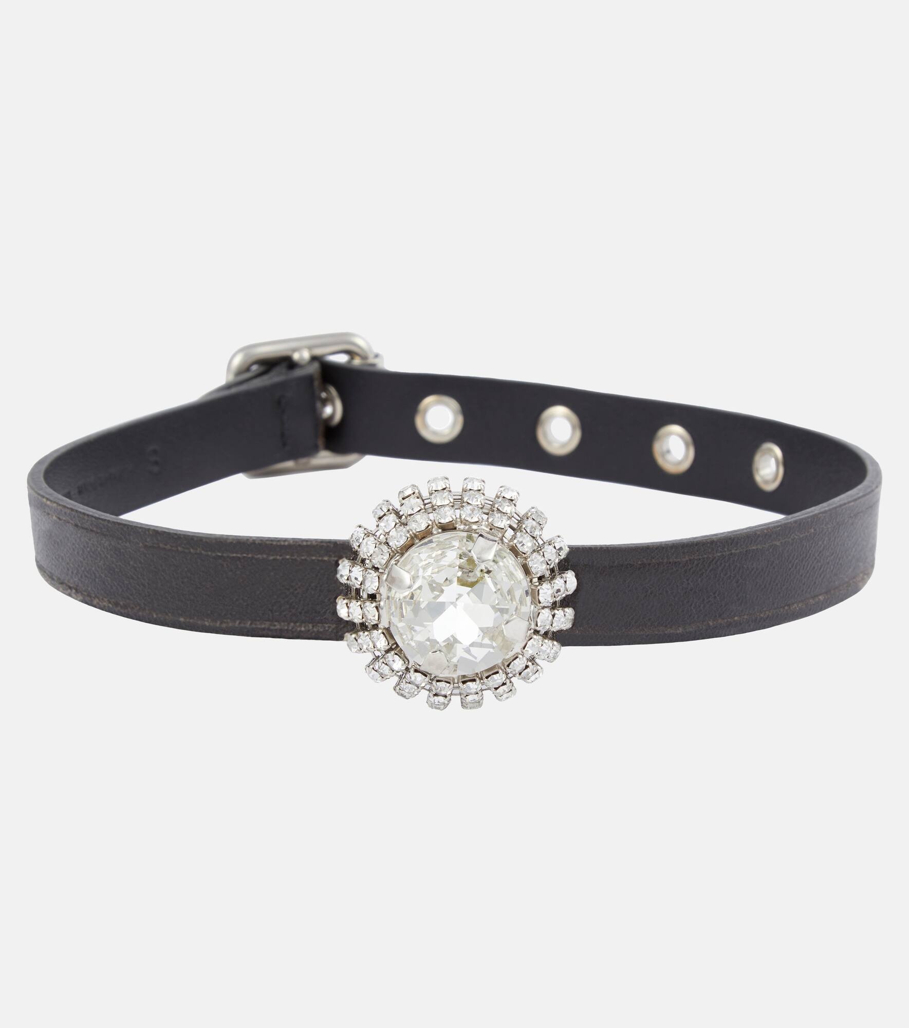 Crystal-embellished leather choker - 1