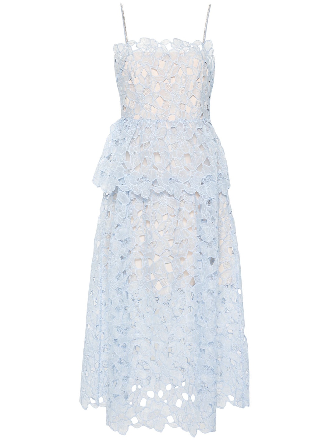 Blue Organza Lace Midi Dress - 1