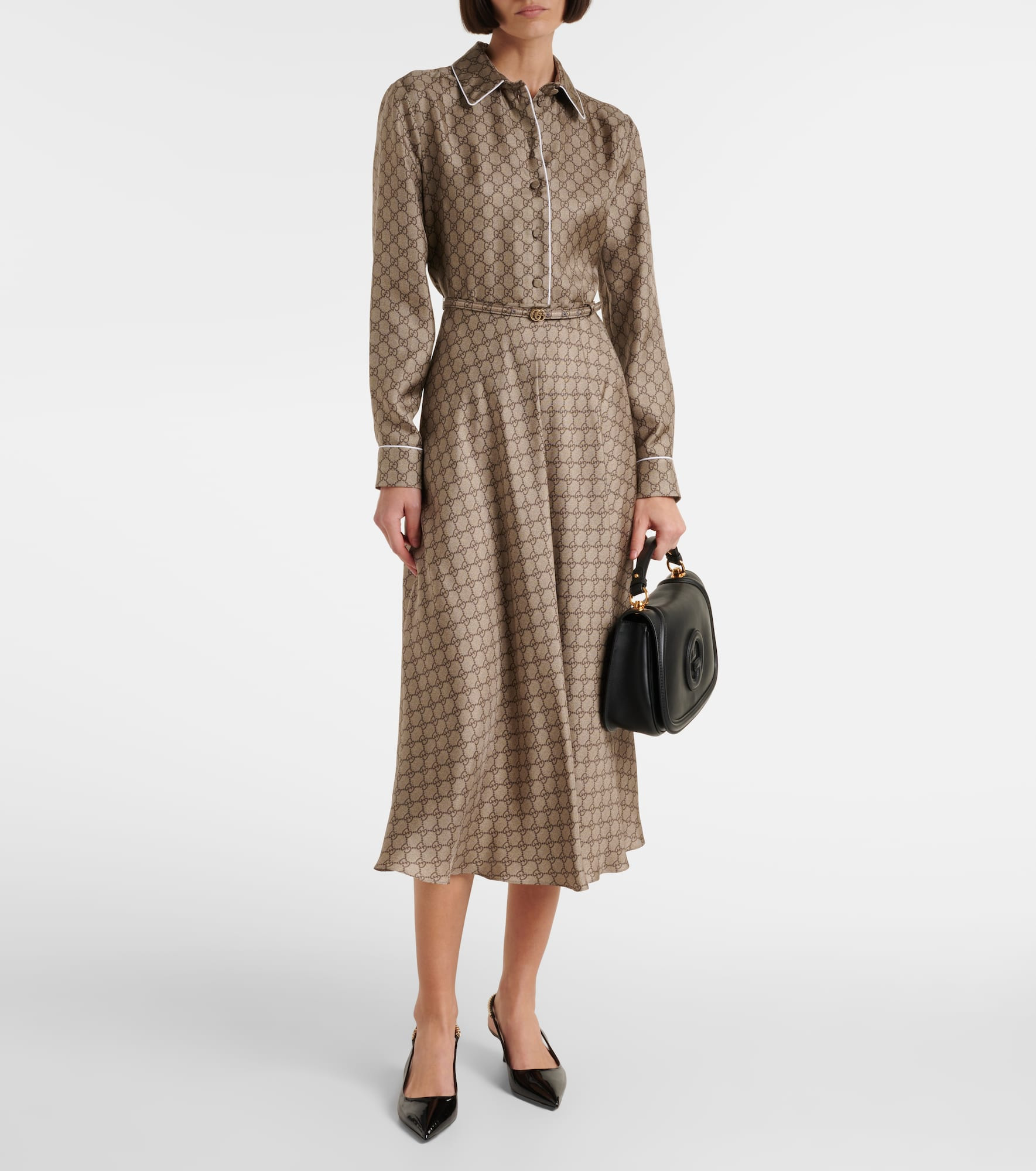 GG silk twill shirt dress - 2