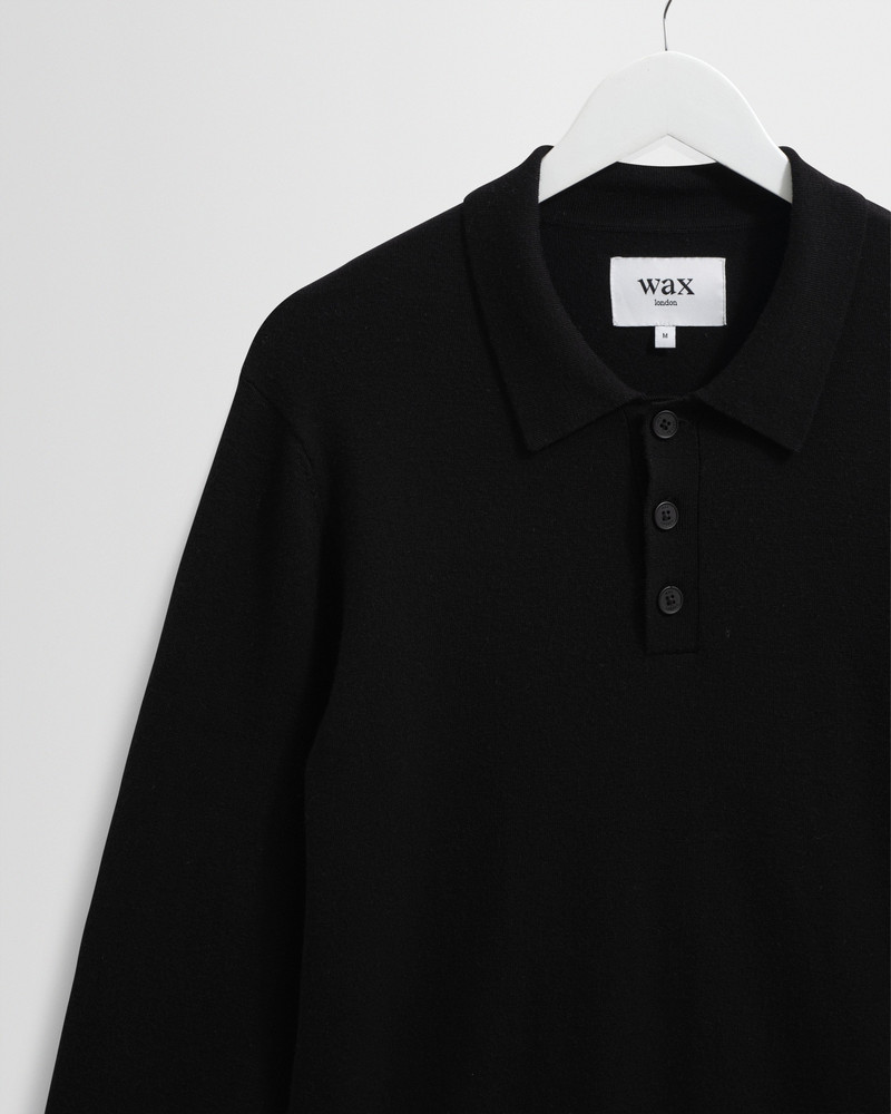Oban - Black Worsted Wool Knitted Polo 7