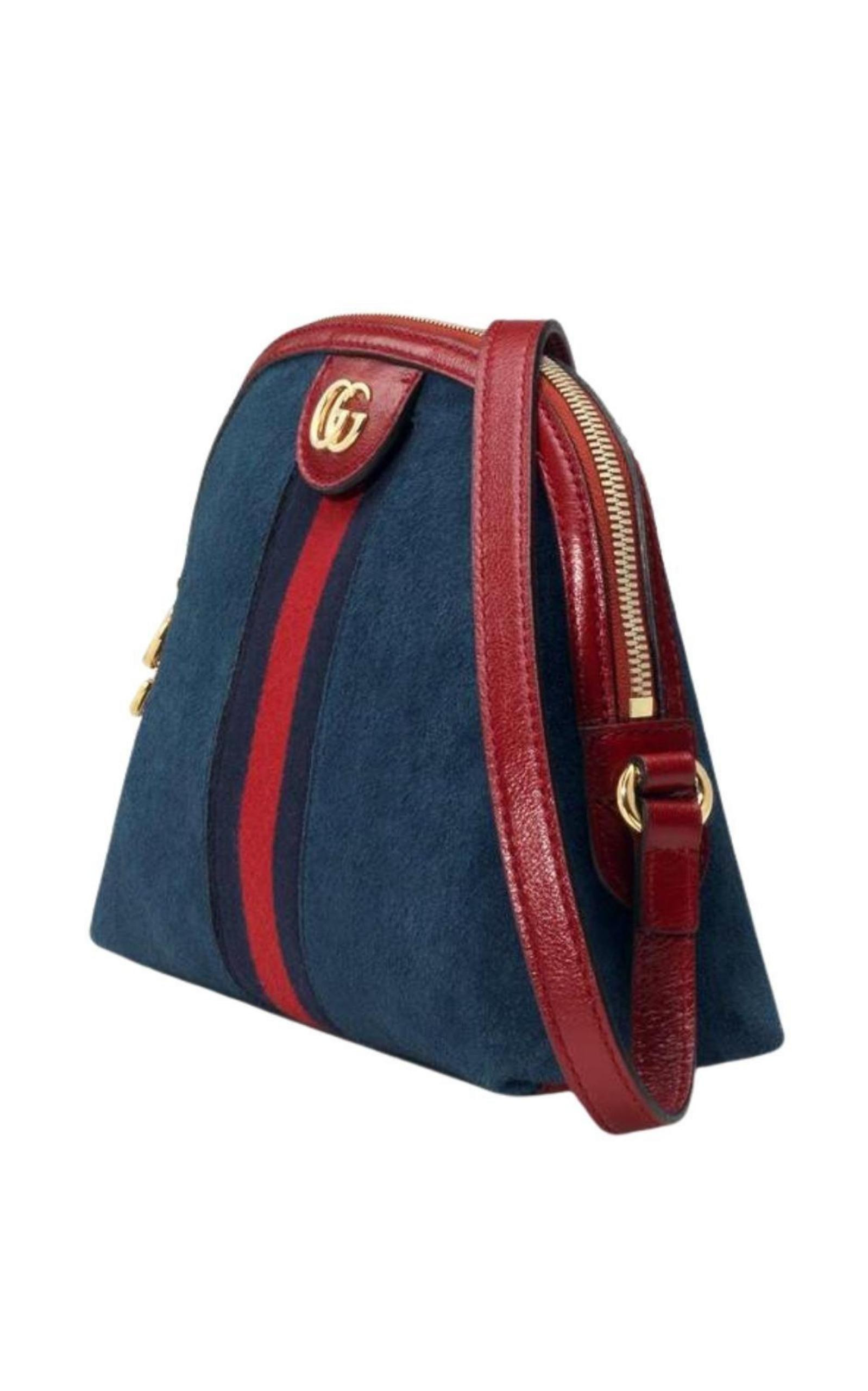 Navy Leather Suede Ophidia Shoulder Bag - 6