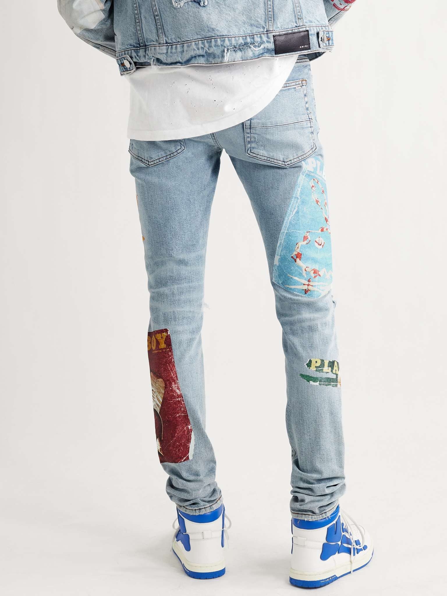 + Playboy Skinny-Fit Distressed Printed Stretch-Denim Jeans - 4