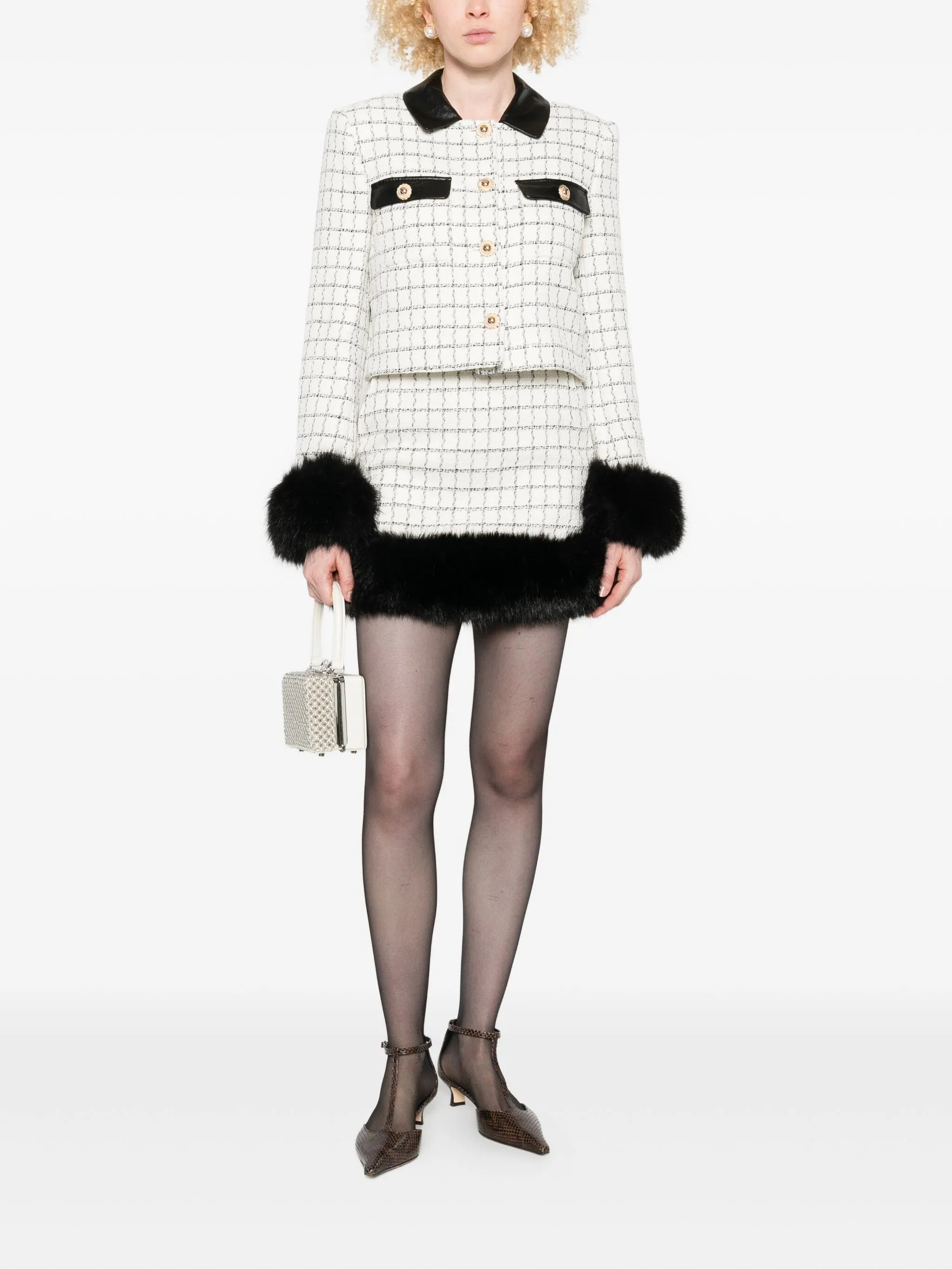 Self-portrait Checked Faux-fur Cuff Jacket - 4